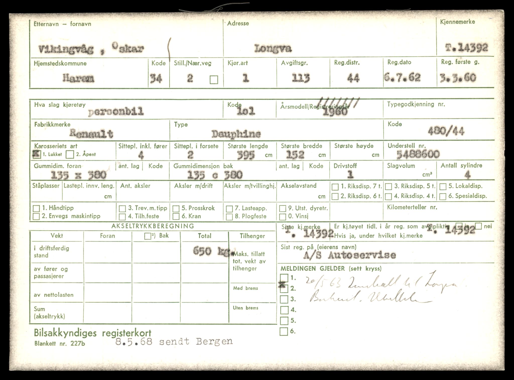 Møre og Romsdal vegkontor - Ålesund trafikkstasjon, AV/SAT-A-4099/F/Fe/L0045: Registreringskort for kjøretøy T 14320 - T 14444, 1927-1998, p. 1855