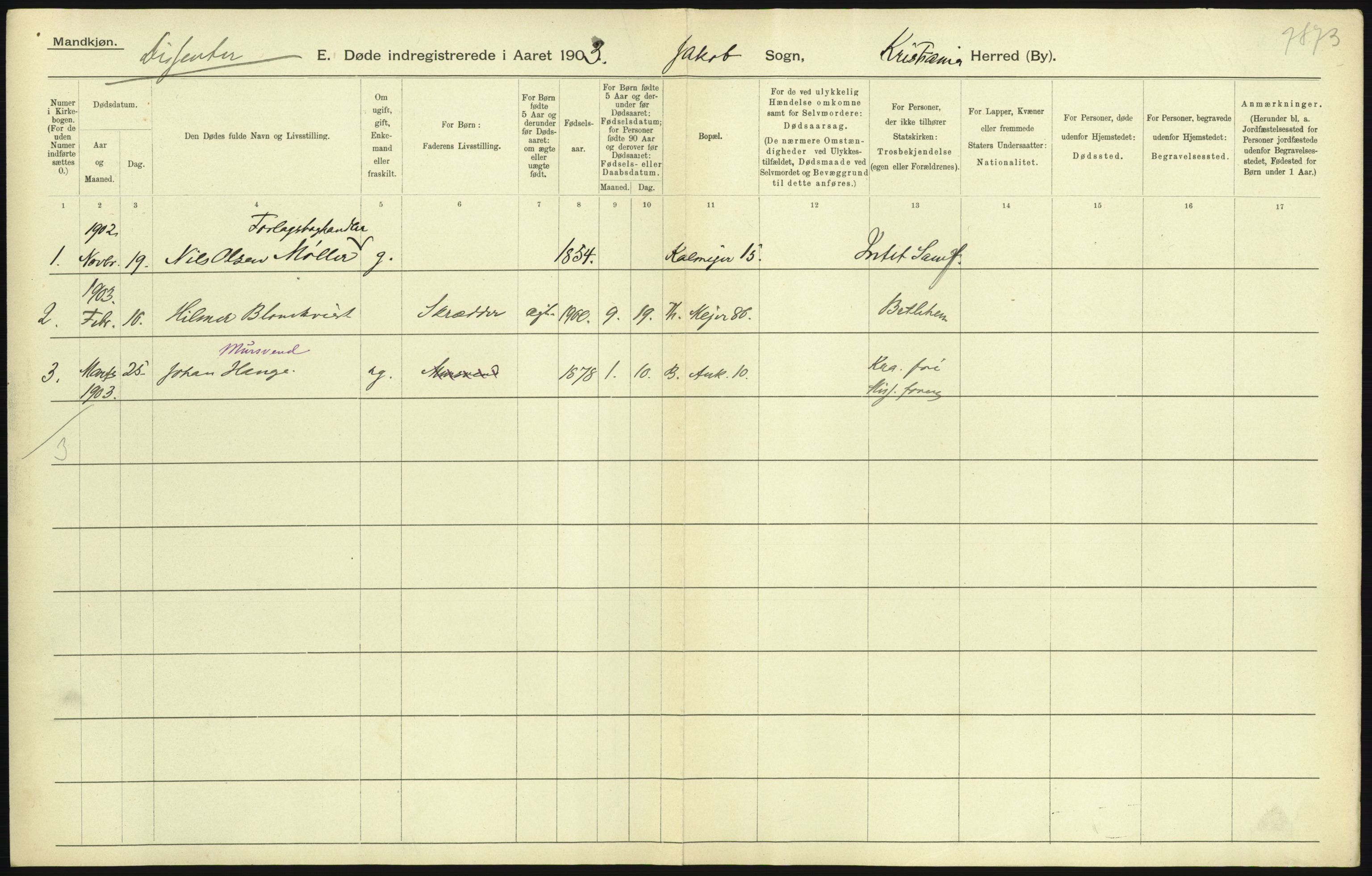 Statistisk sentralbyrå, Sosiodemografiske emner, Befolkning, AV/RA-S-2228/D/Df/Dfa/Dfaa/L0004: Kristiania: Gifte, døde, 1903, p. 229