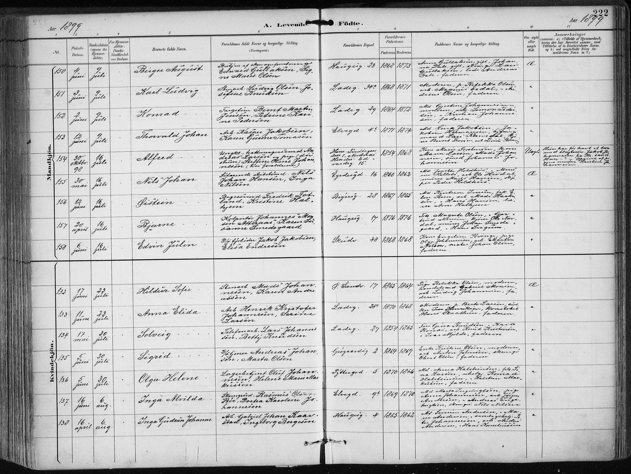 Sandviken Sokneprestembete, AV/SAB-A-77601/H/Ha/L0005: Parish register (official) no. B 2, 1891-1901, p. 222