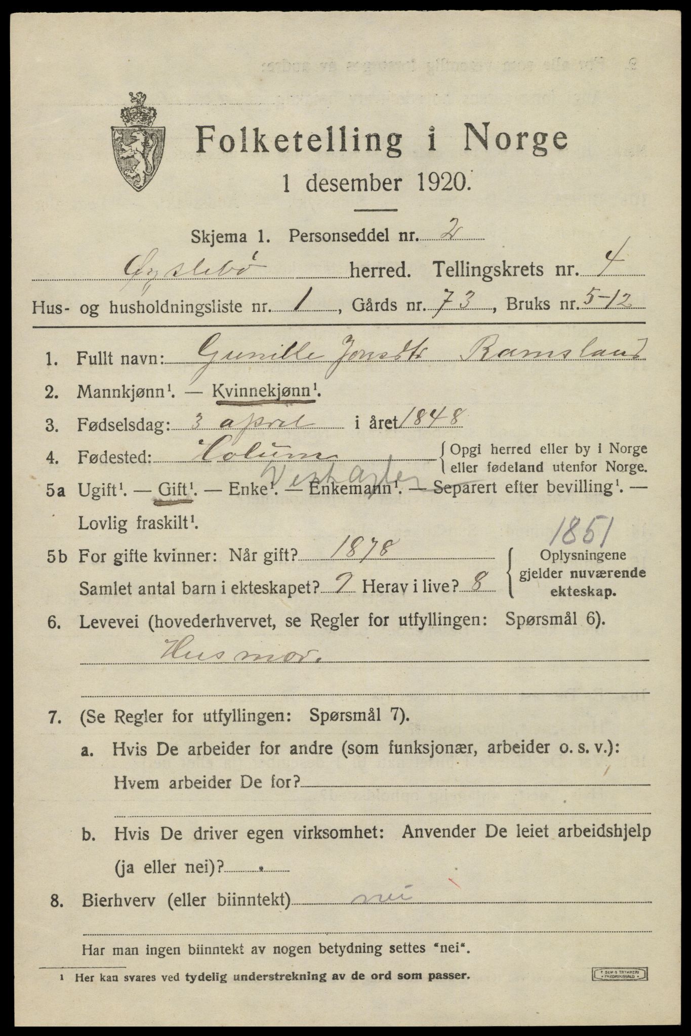 SAK, 1920 census for Øyslebø, 1920, p. 1128