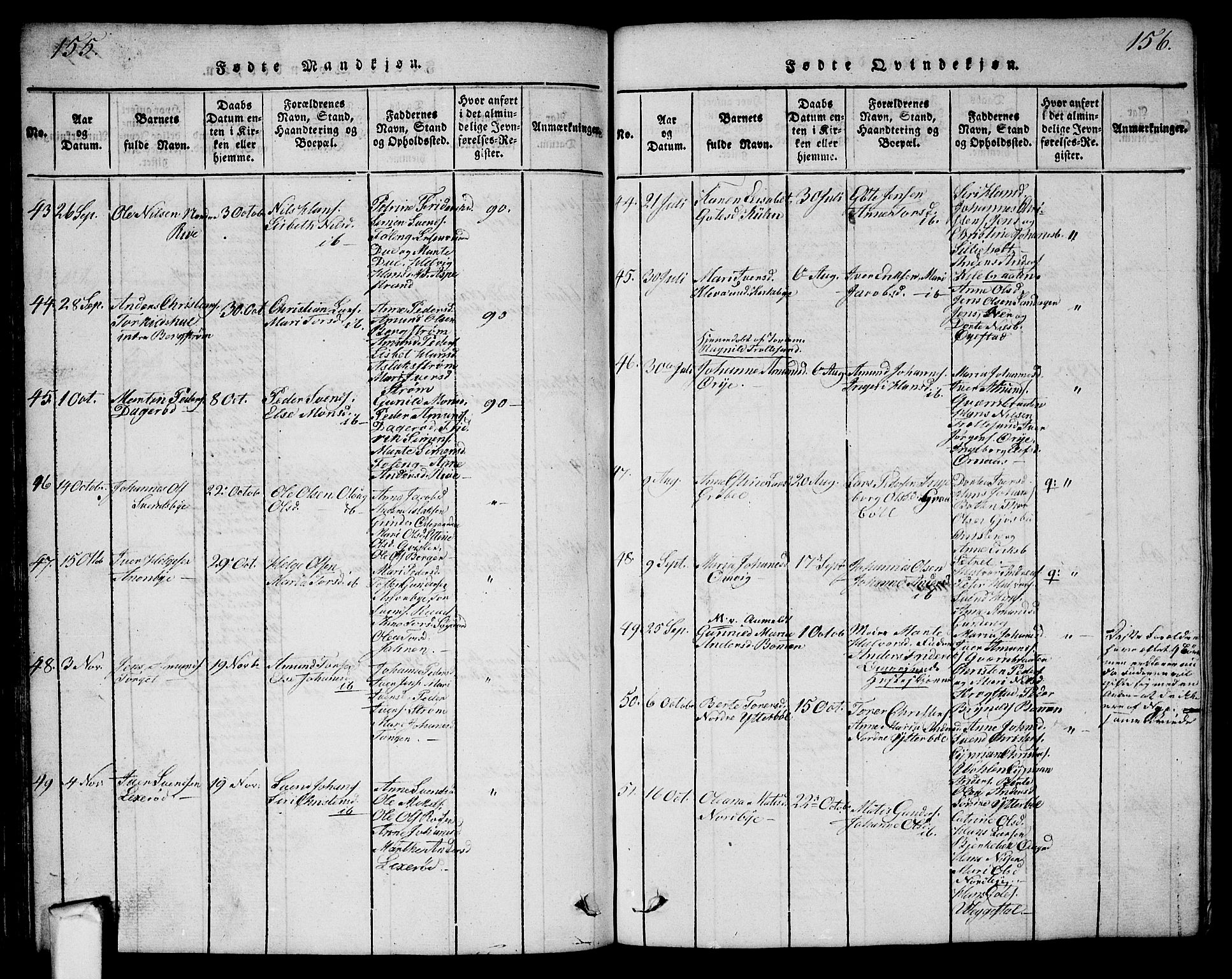 Aremark prestekontor Kirkebøker, AV/SAO-A-10899/G/Ga/L0001: Parish register (copy) no.  I 1, 1814-1834, p. 155-156