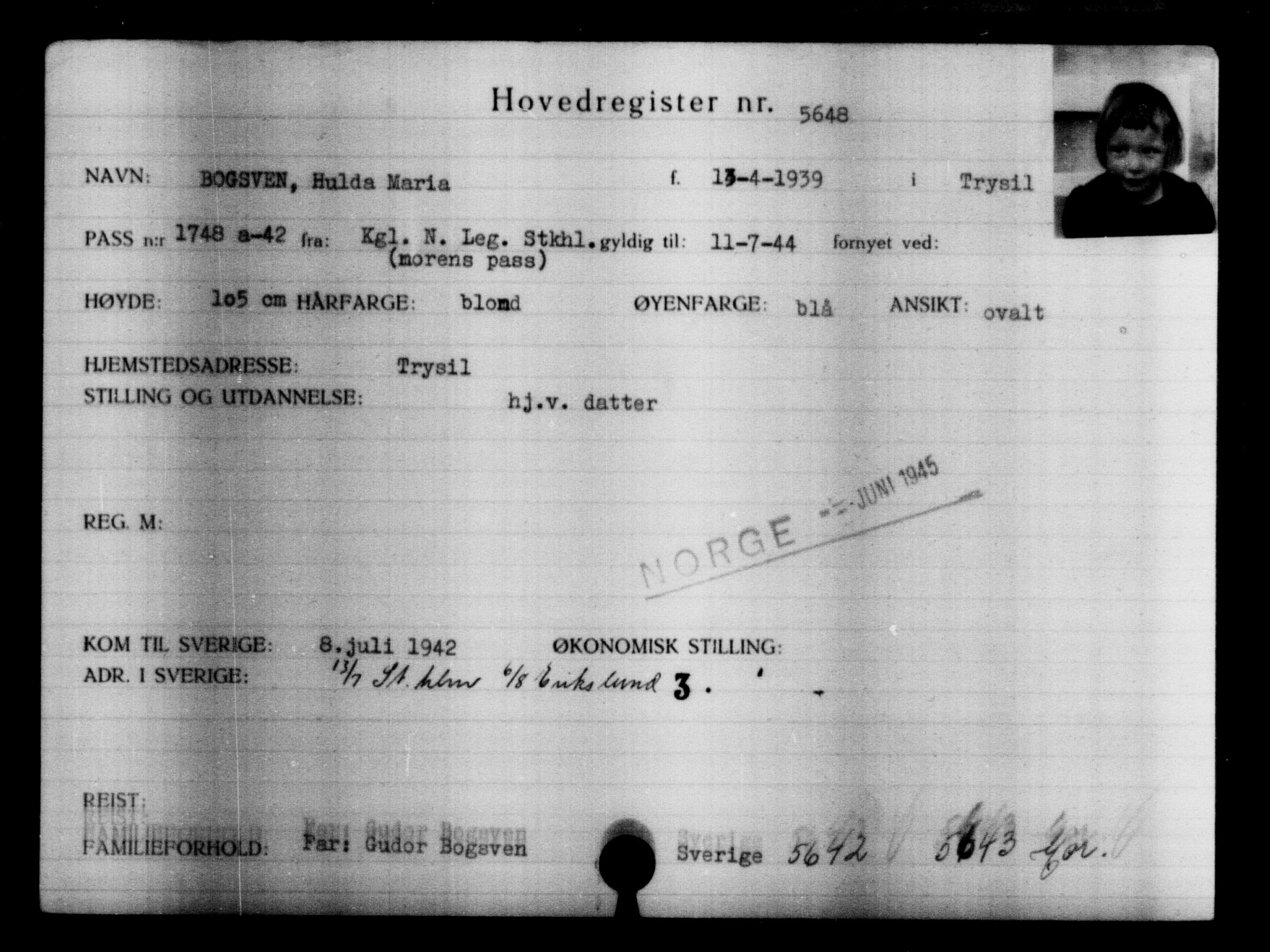 Utenriksstasjonene, Legasjonen i Stockholm, Flyktningkontoret, AV/RA-S-6753/V/Va/L0004: Kjesäterkartoteket, flyktninger med registreringsnr. 3496-6610, 1940-1945, p. 2493