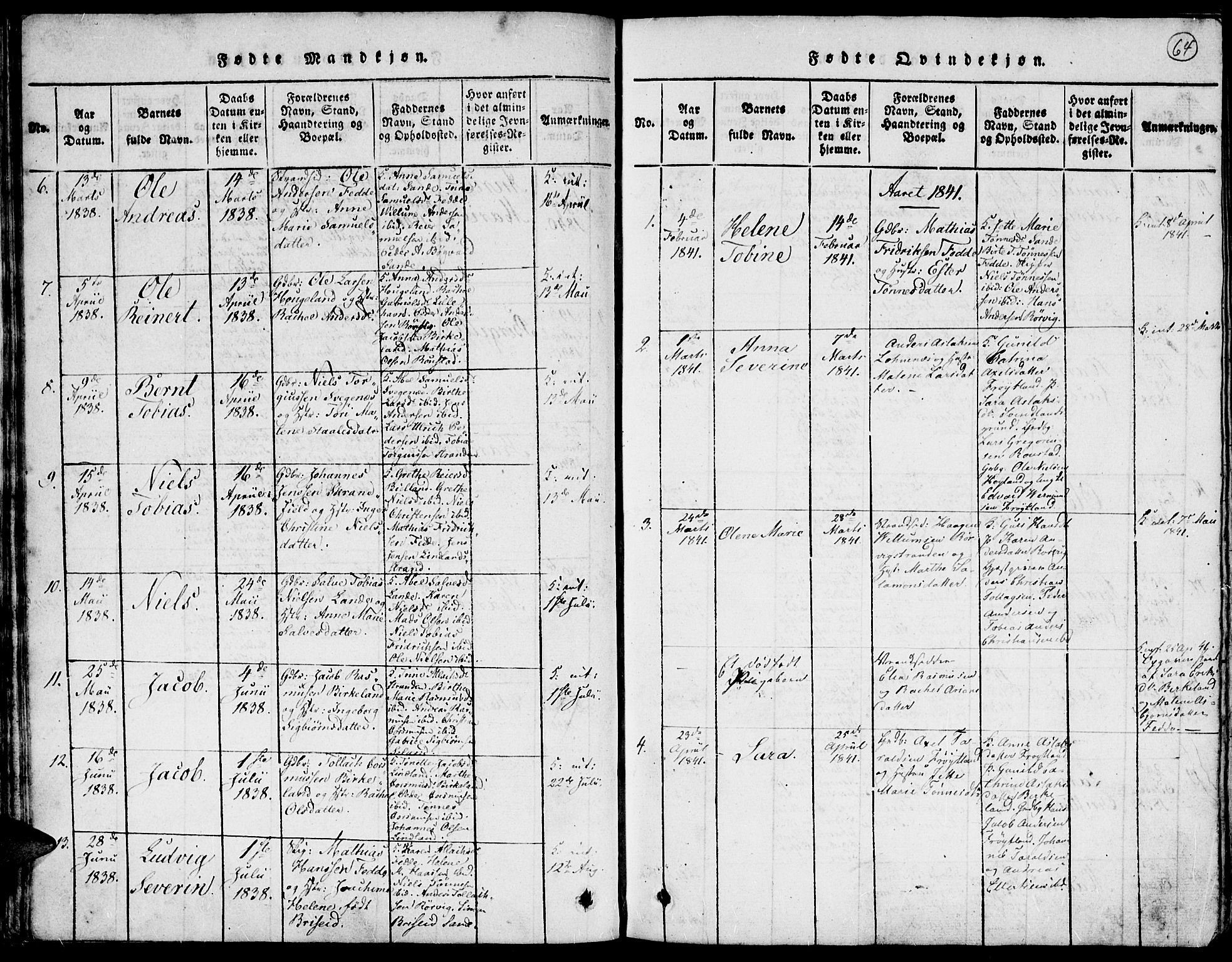 Kvinesdal sokneprestkontor, SAK/1111-0026/F/Fa/Faa/L0001: Parish register (official) no. A 1, 1815-1849, p. 64