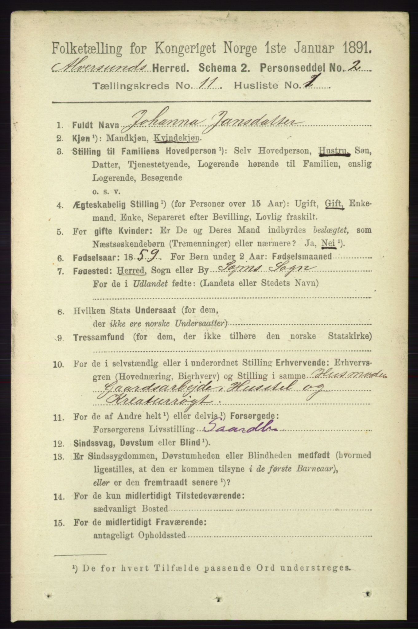 RA, 1891 census for 1257 Alversund, 1891, p. 3706