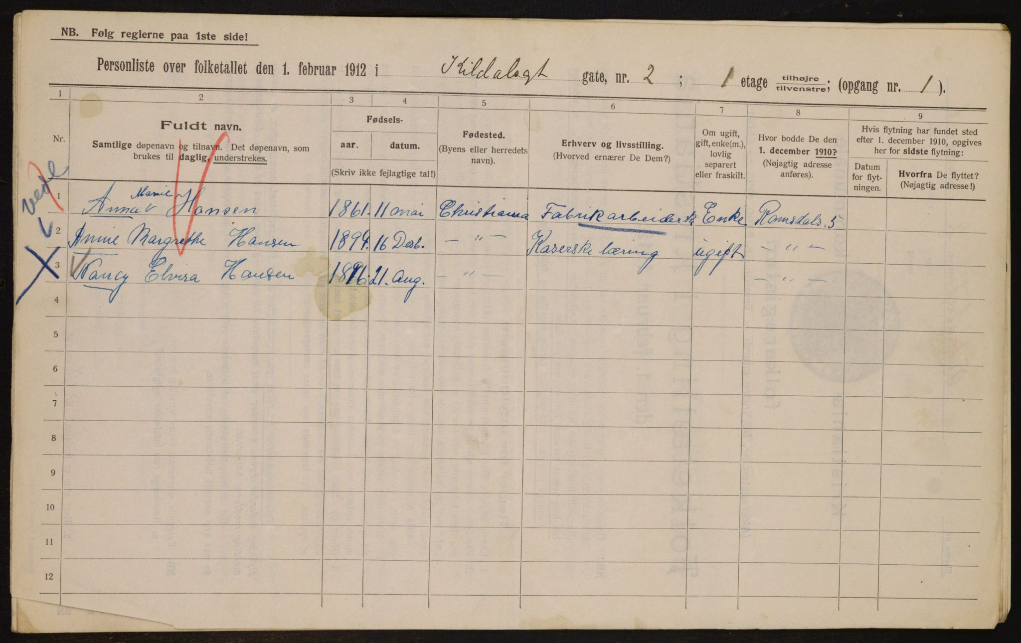 OBA, Municipal Census 1912 for Kristiania, 1912, p. 49743