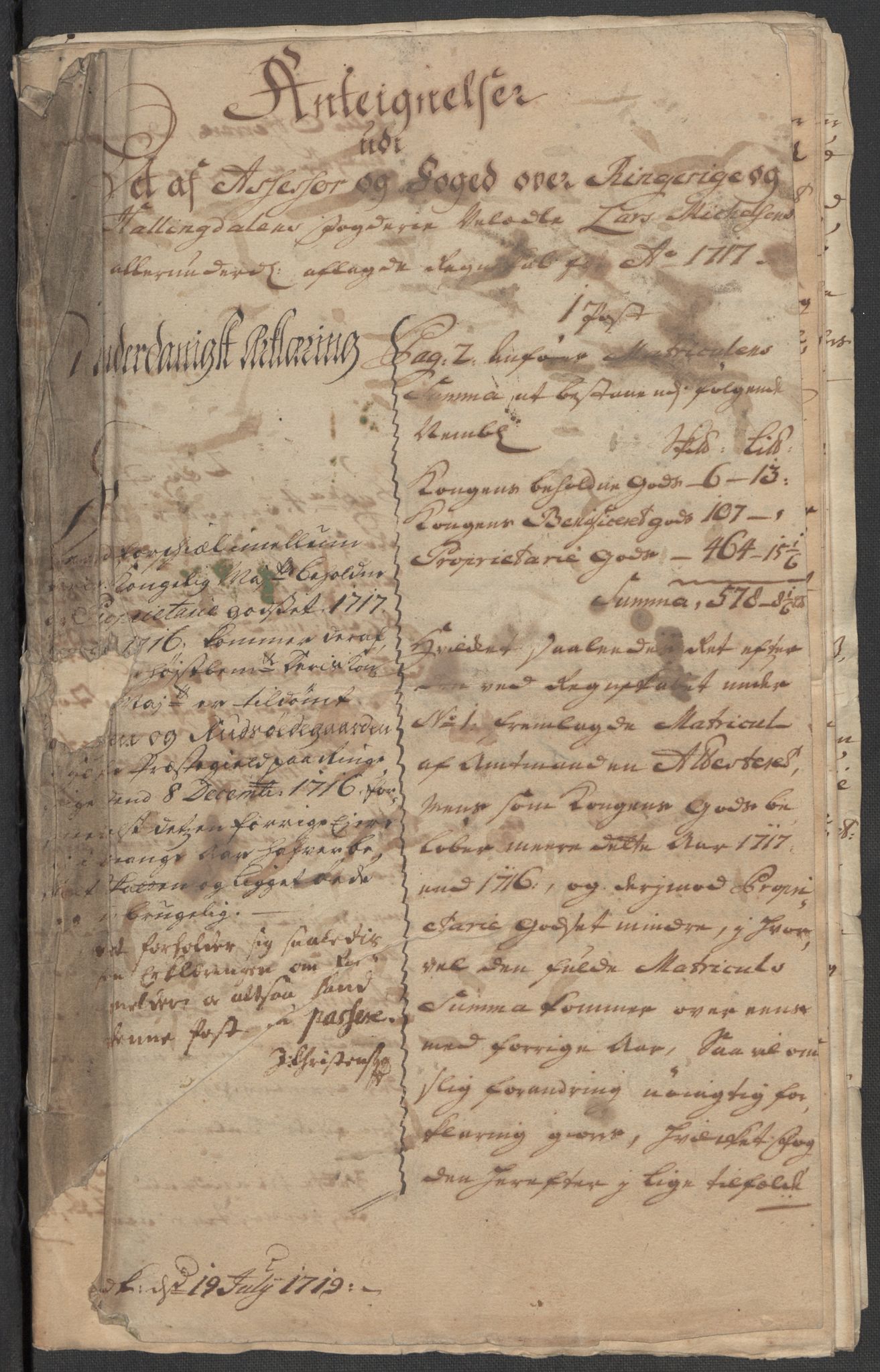 Rentekammeret inntil 1814, Reviderte regnskaper, Fogderegnskap, AV/RA-EA-4092/R23/L1475: Fogderegnskap Ringerike og Hallingdal, 1717, p. 351