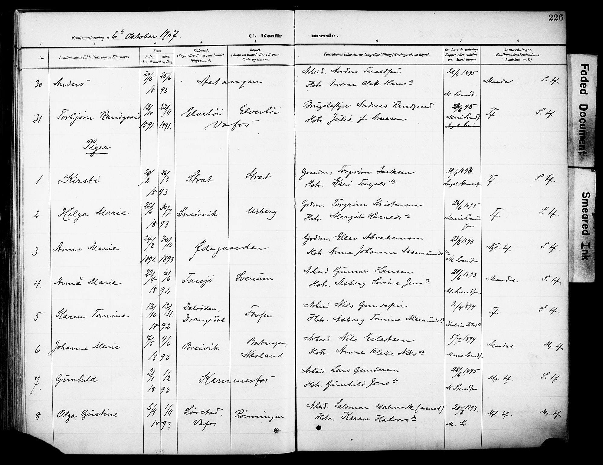 Sannidal kirkebøker, AV/SAKO-A-296/F/Fa/L0016: Parish register (official) no. 16, 1895-1911, p. 226