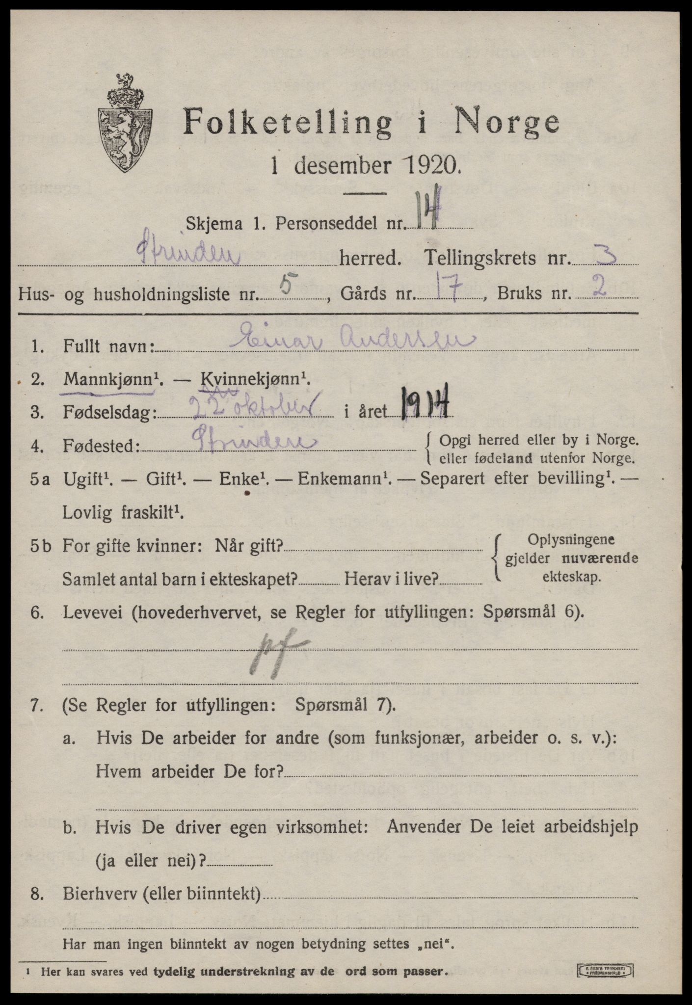 SAT, 1920 census for Strinda, 1920, p. 10354