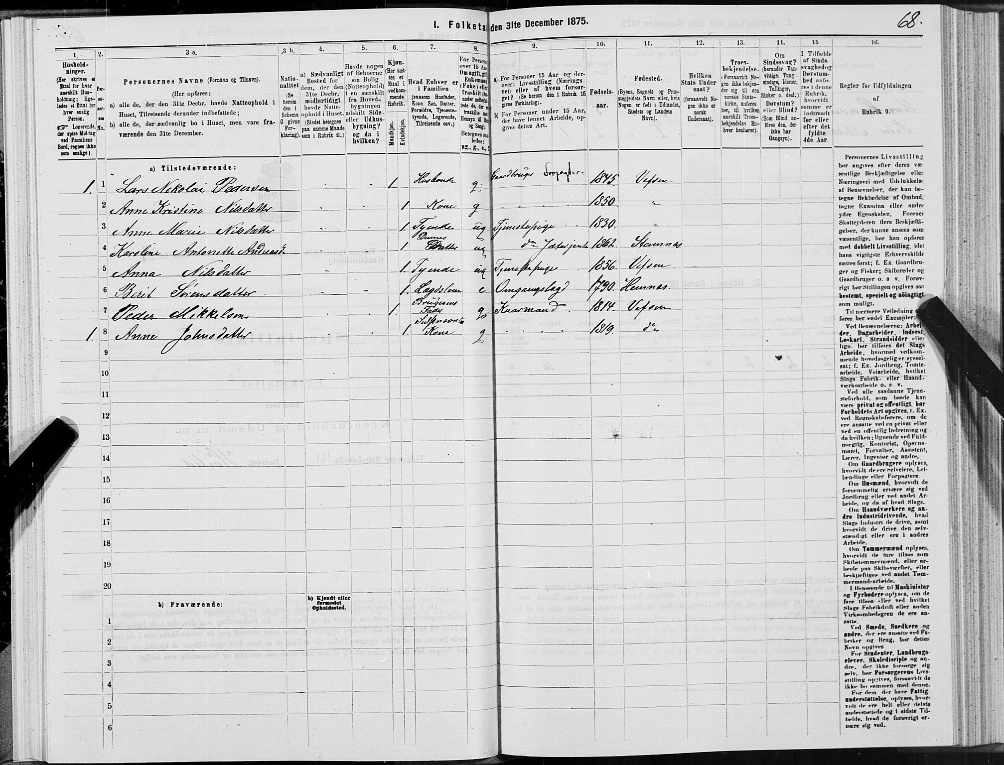 SAT, 1875 census for 1824L Vefsn/Vefsn, 1875, p. 3068