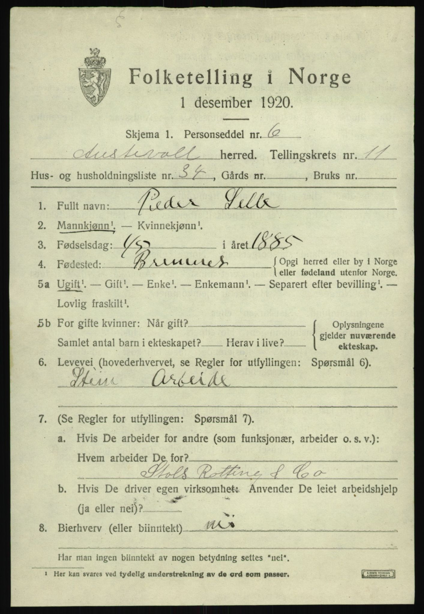 SAB, 1920 census for Austevoll, 1920, p. 6530