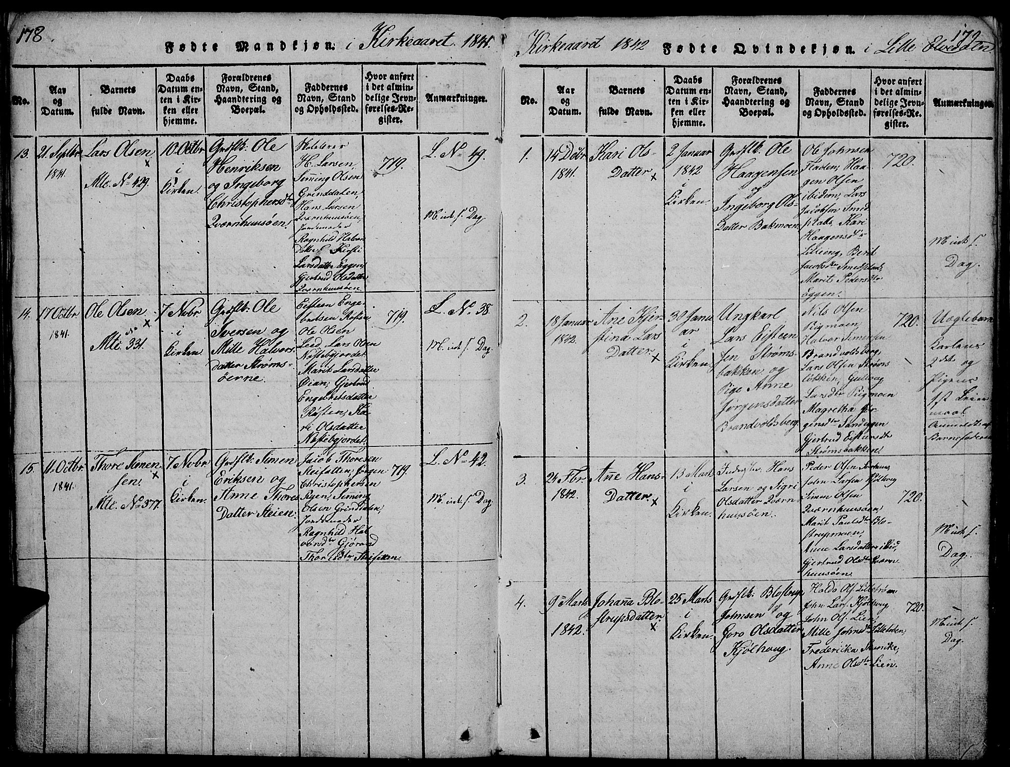 Tynset prestekontor, SAH/PREST-058/H/Ha/Hab/L0002: Parish register (copy) no. 2, 1814-1862, p. 178-179