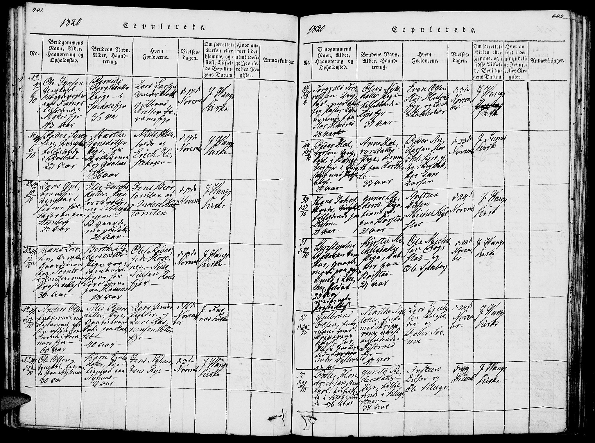 Vang prestekontor, Hedmark, SAH/PREST-008/H/Ha/Haa/L0007: Parish register (official) no. 7, 1813-1826, p. 441-442