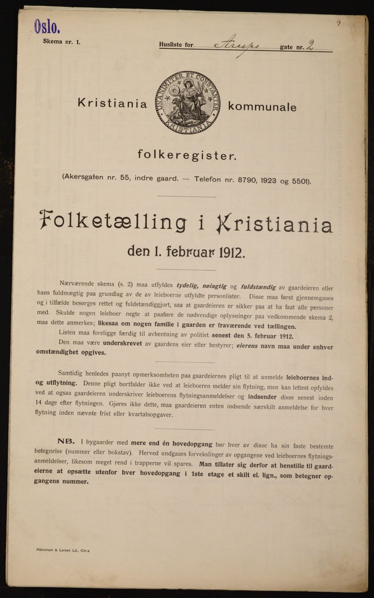 OBA, Municipal Census 1912 for Kristiania, 1912, p. 2077