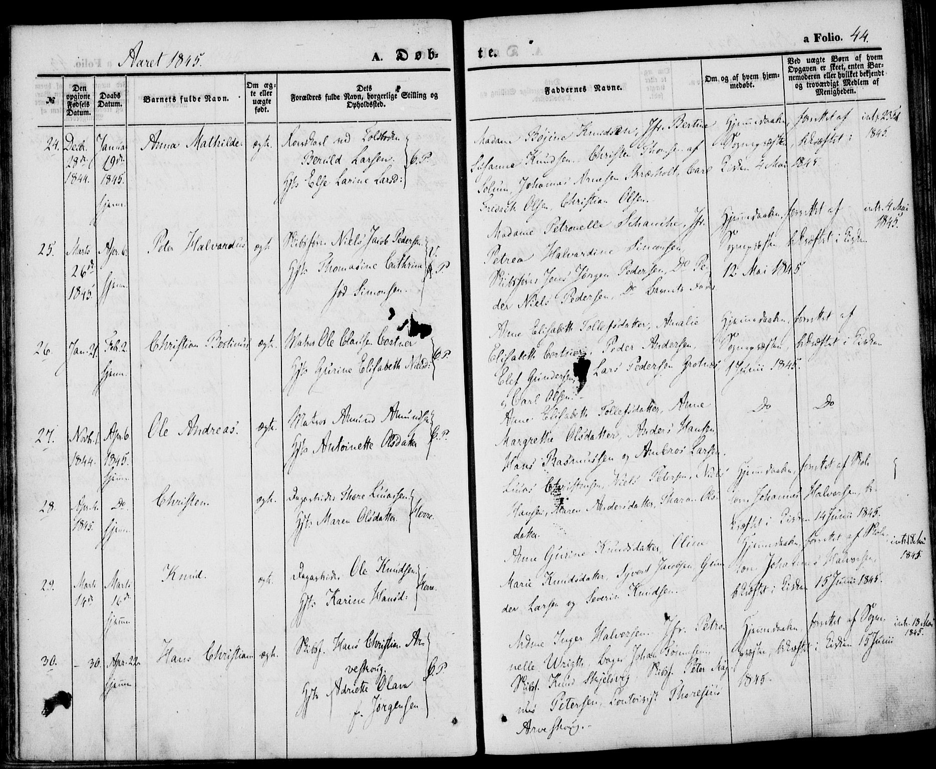 Porsgrunn kirkebøker , AV/SAKO-A-104/F/Fa/L0006: Parish register (official) no. 6, 1841-1857, p. 44