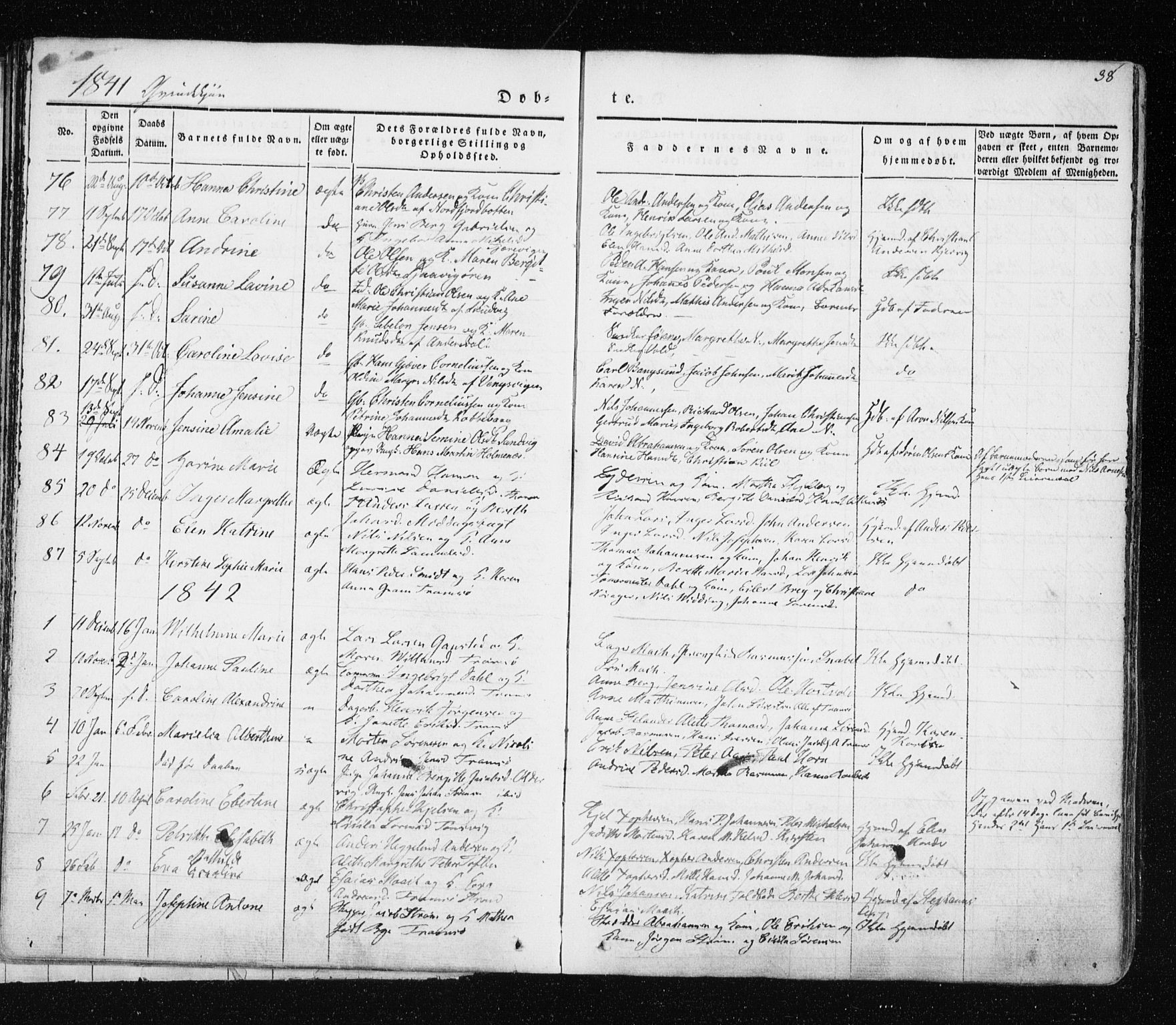 Tromsø sokneprestkontor/stiftsprosti/domprosti, AV/SATØ-S-1343/G/Ga/L0009kirke: Parish register (official) no. 9, 1837-1847, p. 38