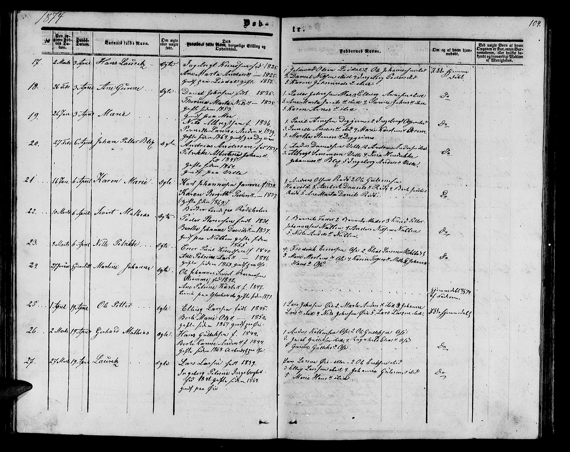 Ministerialprotokoller, klokkerbøker og fødselsregistre - Møre og Romsdal, AV/SAT-A-1454/513/L0188: Parish register (copy) no. 513C02, 1865-1882, p. 104