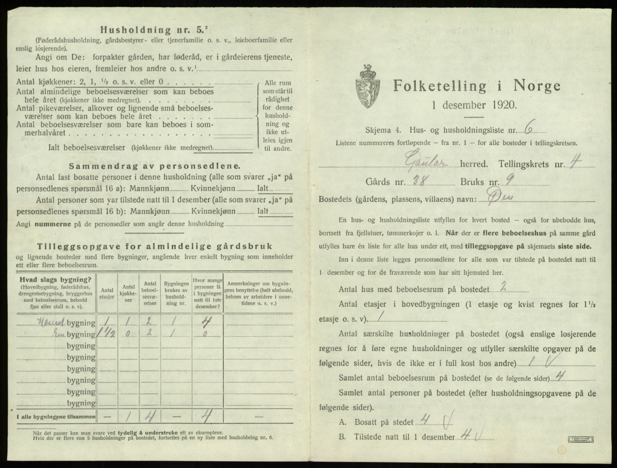 SAB, 1920 census for Gaular, 1920, p. 263