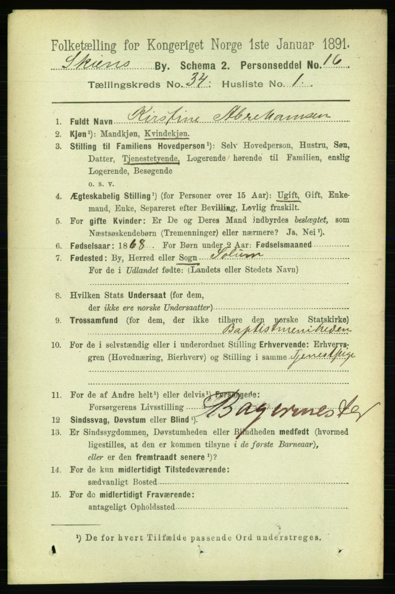 RA, 1891 census for 0806 Skien, 1891, p. 7723