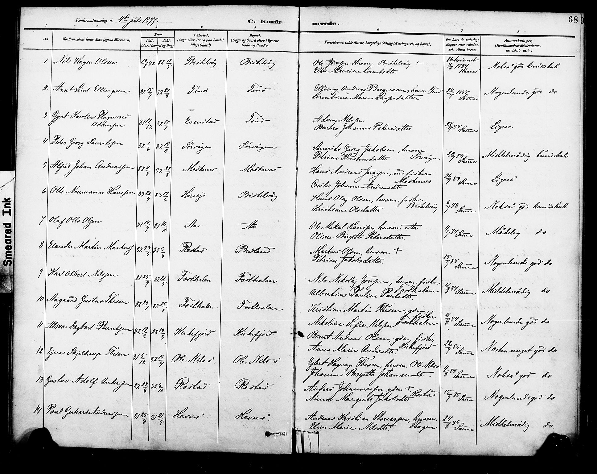 Ministerialprotokoller, klokkerbøker og fødselsregistre - Nordland, AV/SAT-A-1459/886/L1220: Parish register (official) no. 886A02, 1892-1903, p. 68