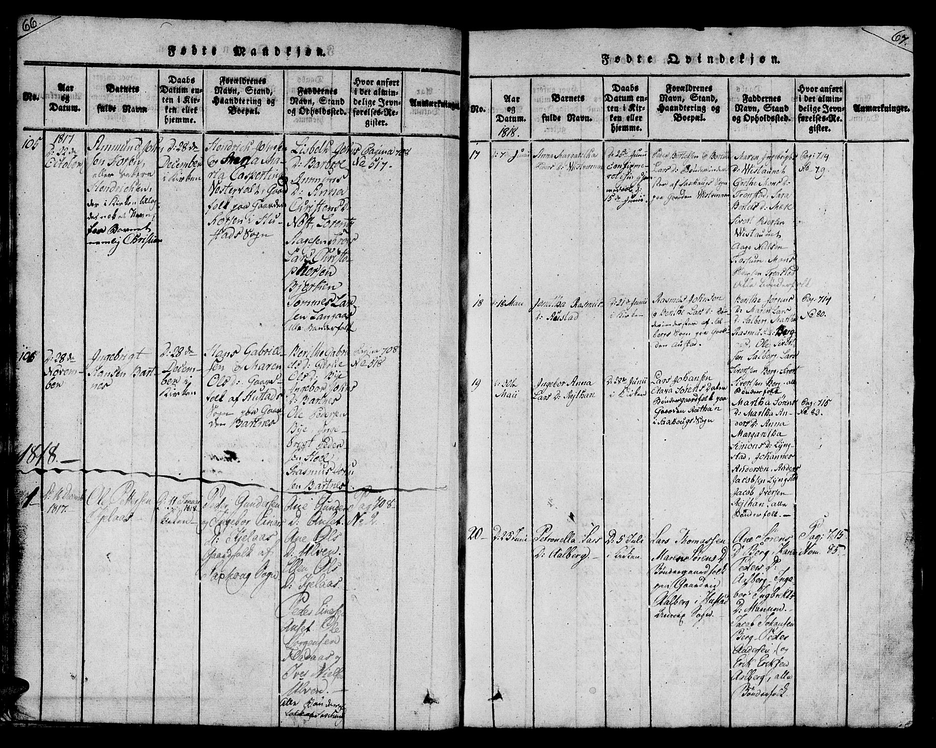 Ministerialprotokoller, klokkerbøker og fødselsregistre - Nord-Trøndelag, SAT/A-1458/730/L0275: Parish register (official) no. 730A04, 1816-1822, p. 66-67