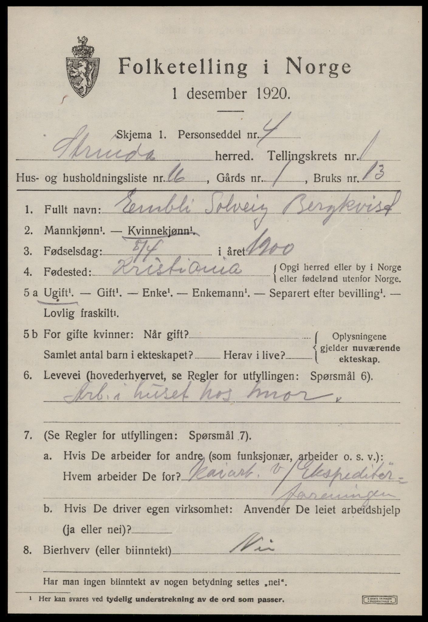 SAT, 1920 census for Strinda, 1920, p. 3800