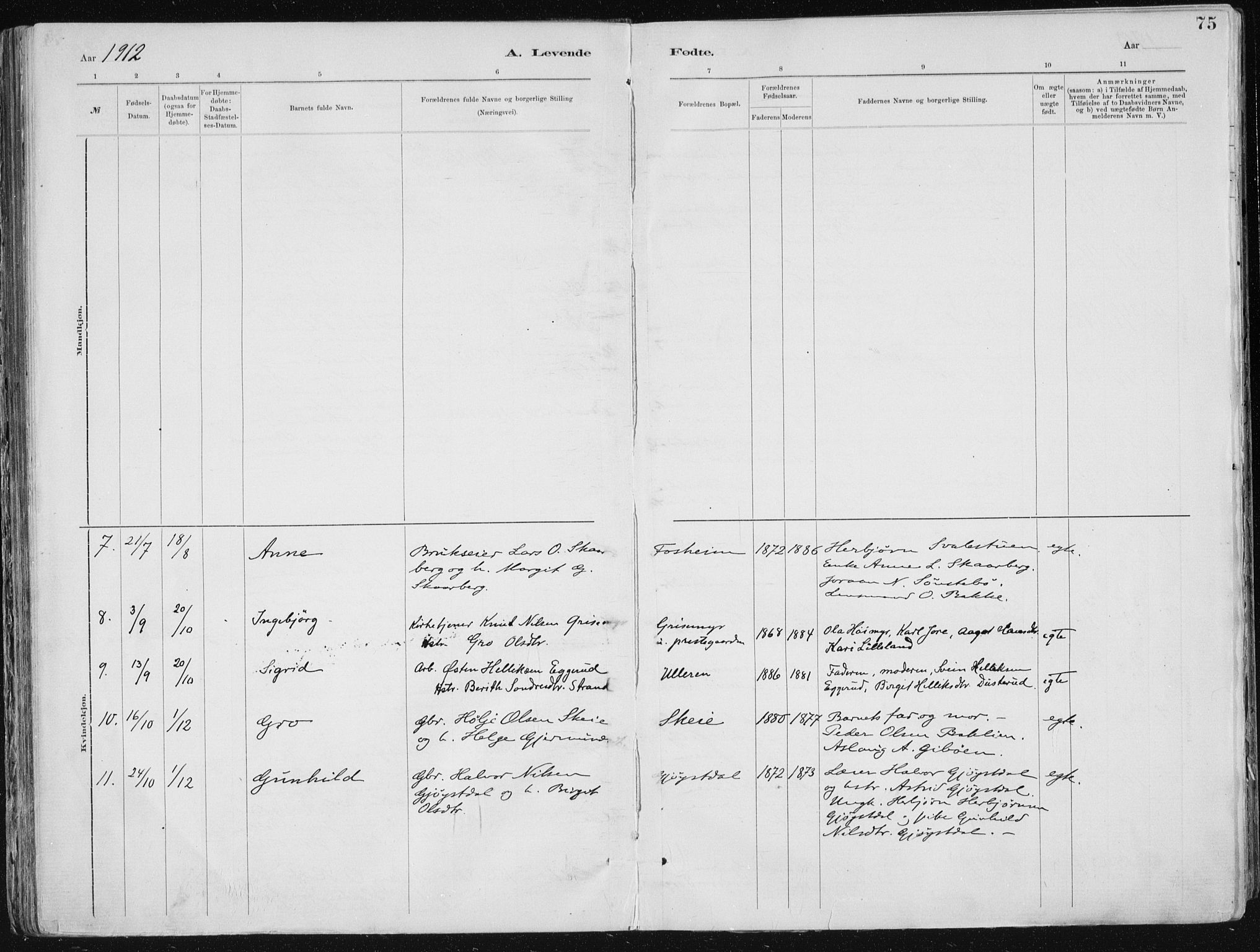 Tinn kirkebøker, AV/SAKO-A-308/F/Fa/L0007: Parish register (official) no. I 7, 1878-1922, p. 75