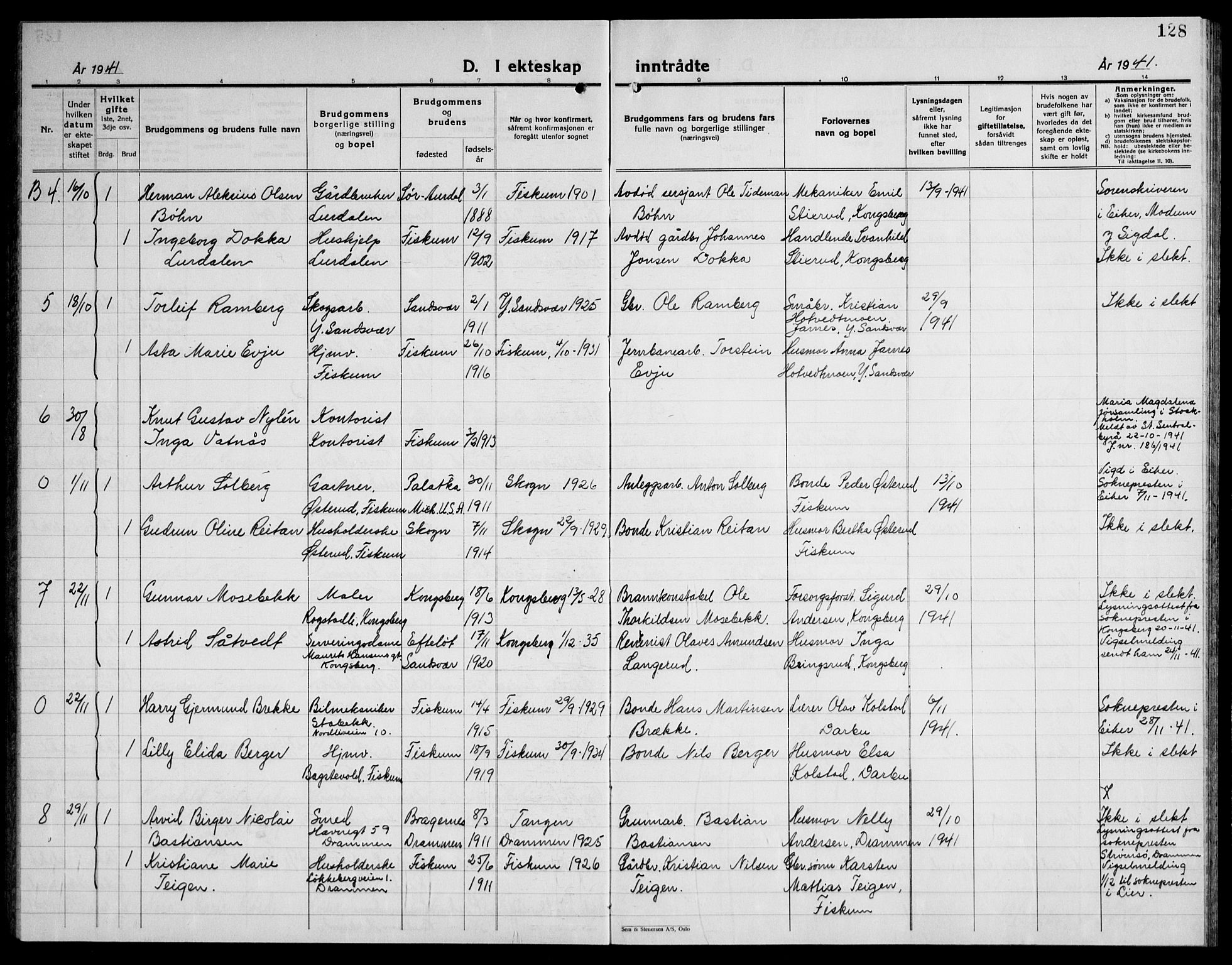 Fiskum kirkebøker, AV/SAKO-A-15/G/Ga/L0007: Parish register (copy) no. 7, 1928-1945, p. 128