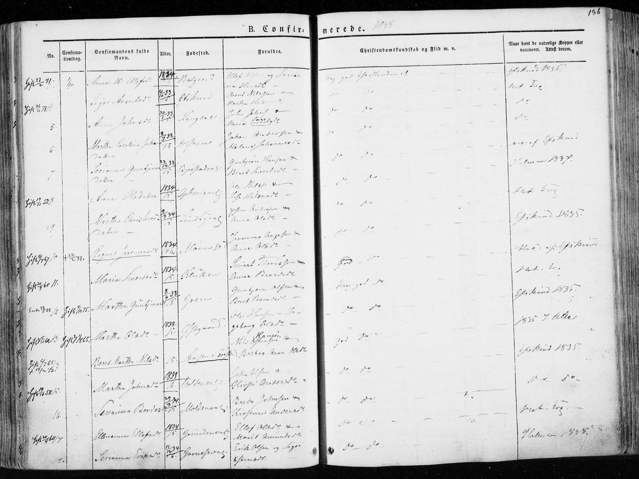Ministerialprotokoller, klokkerbøker og fødselsregistre - Nord-Trøndelag, SAT/A-1458/723/L0239: Parish register (official) no. 723A08, 1841-1851, p. 186