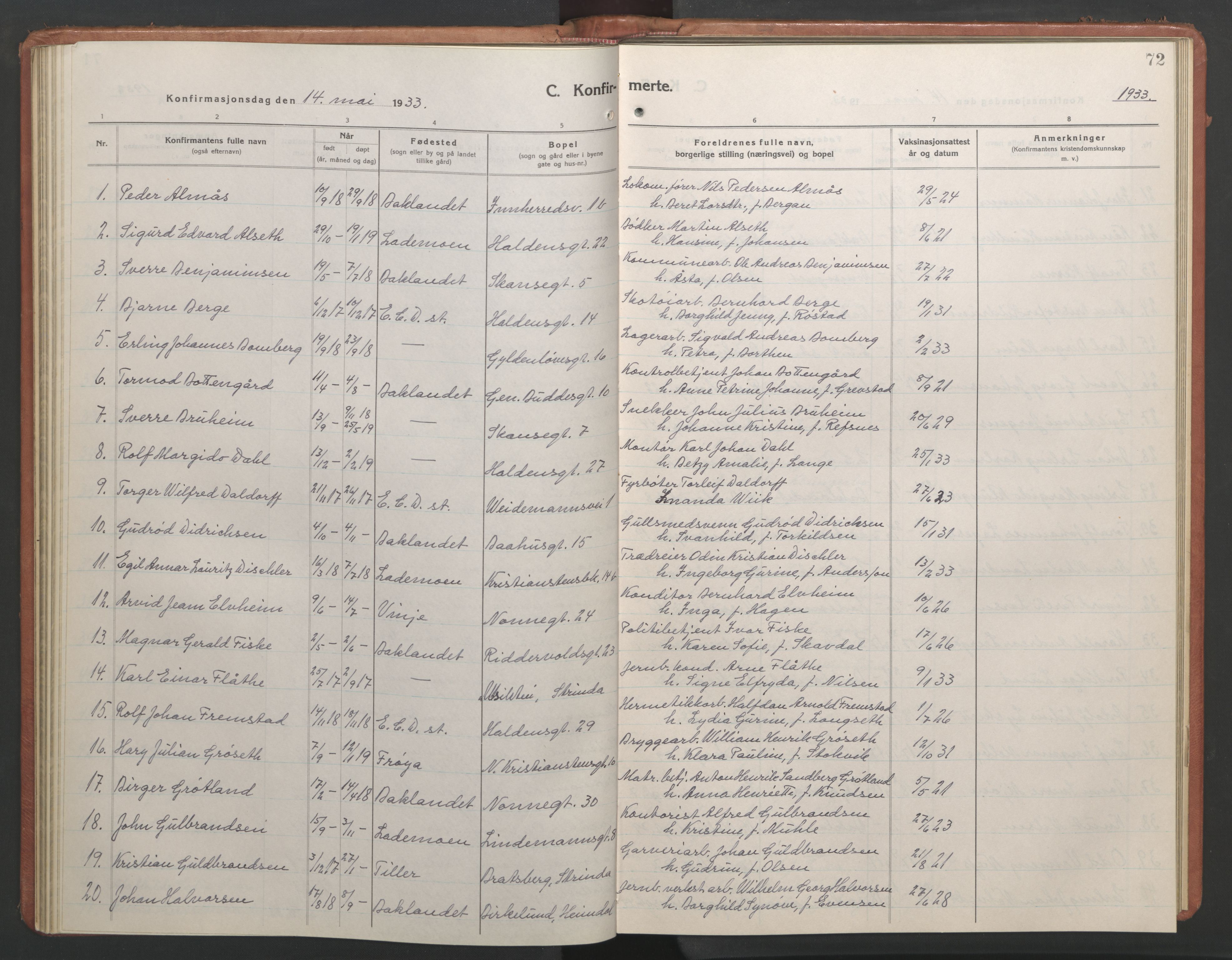 Ministerialprotokoller, klokkerbøker og fødselsregistre - Sør-Trøndelag, SAT/A-1456/604/L0228: Parish register (copy) no. 604C11, 1928-1950, p. 72
