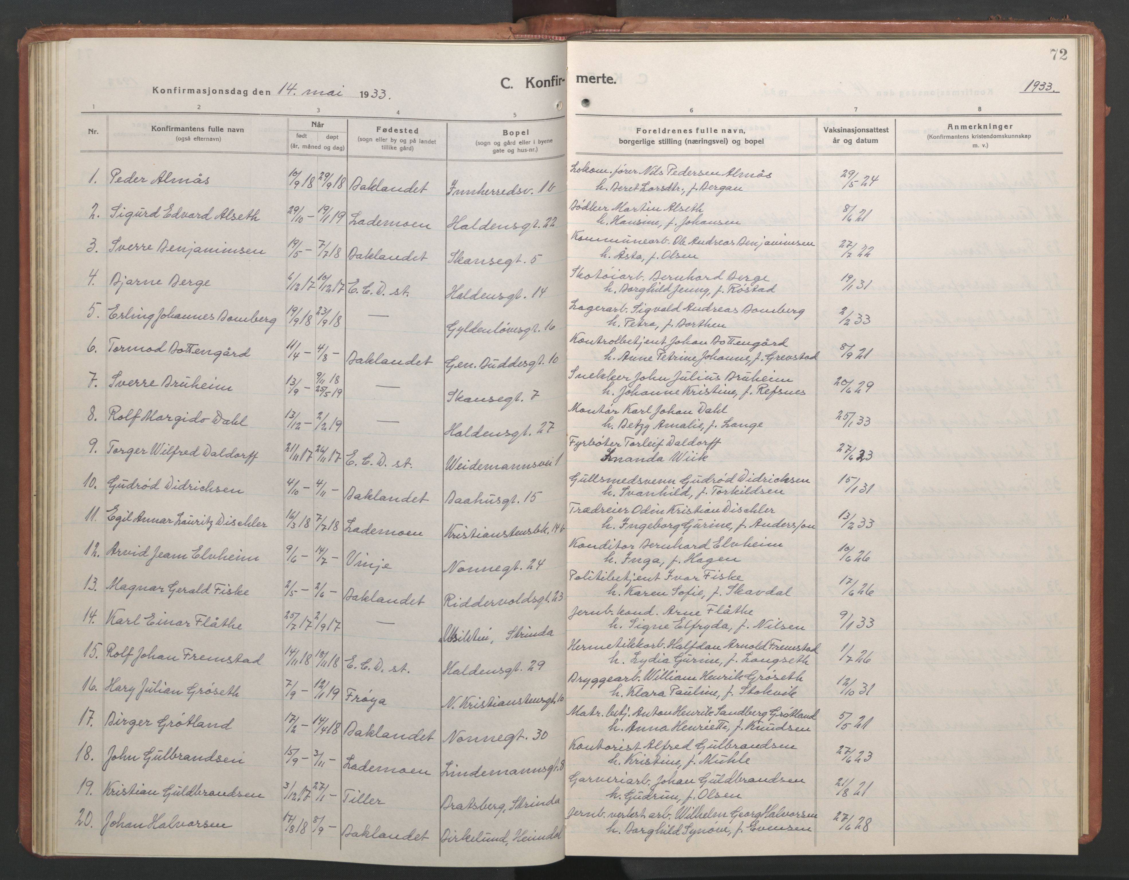 Ministerialprotokoller, klokkerbøker og fødselsregistre - Sør-Trøndelag, AV/SAT-A-1456/604/L0228: Parish register (copy) no. 604C11, 1928-1950, p. 72