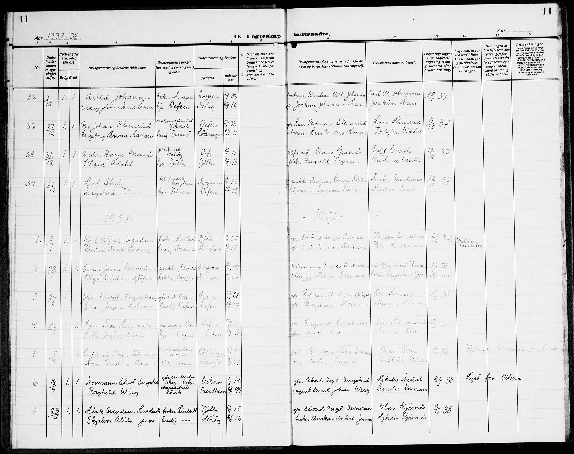 Ministerialprotokoller, klokkerbøker og fødselsregistre - Nordland, SAT/A-1459/820/L0304: Parish register (copy) no. 820C06, 1934-1944, p. 11