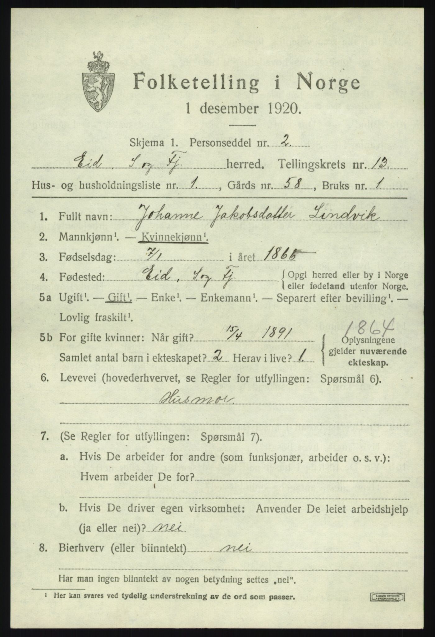 SAB, 1920 census for Eid, 1920, p. 7762