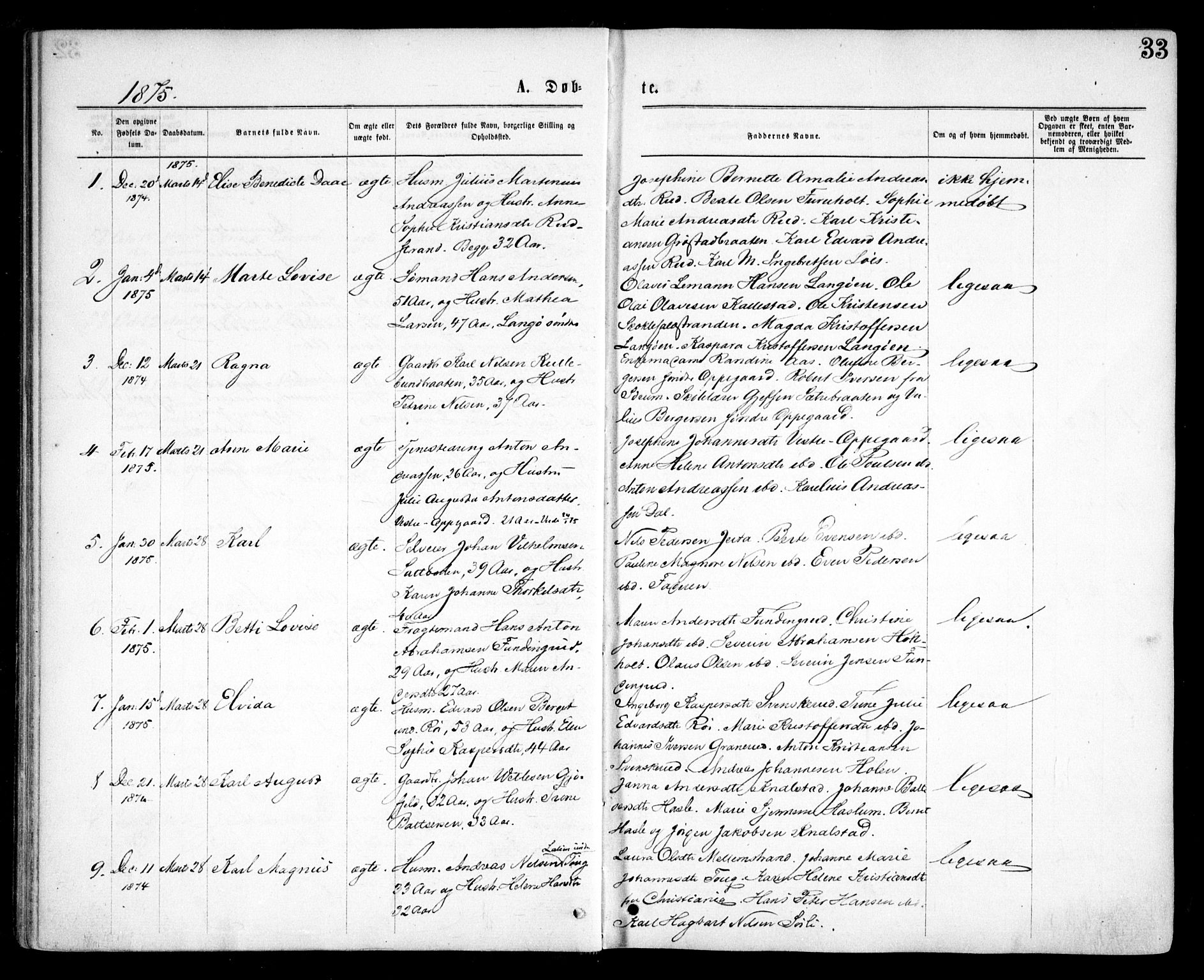 Nesodden prestekontor Kirkebøker, SAO/A-10013/F/Fa/L0008: Parish register (official) no. I 8, 1869-1879, p. 33