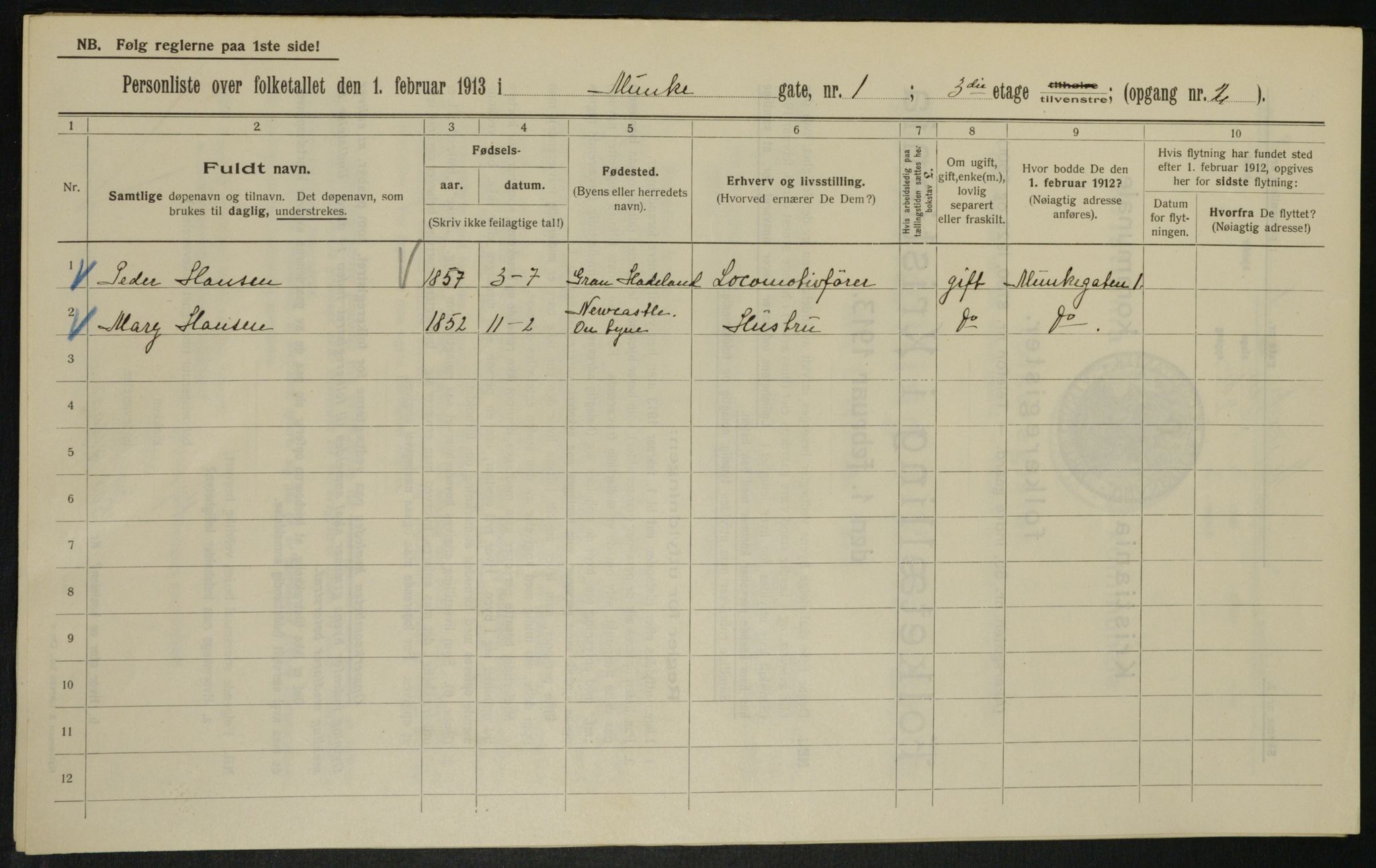 OBA, Municipal Census 1913 for Kristiania, 1913, p. 67898