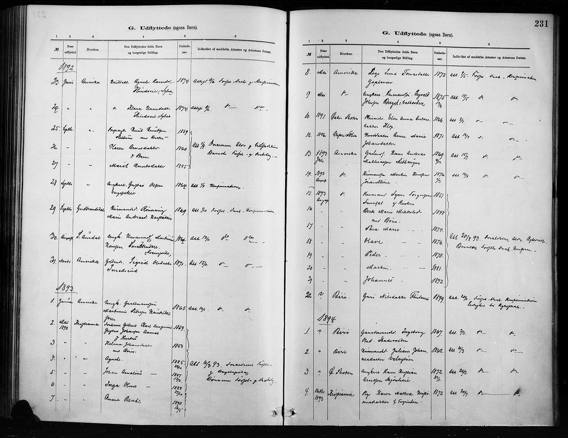 Nordre Land prestekontor, SAH/PREST-124/H/Ha/Haa/L0004: Parish register (official) no. 4, 1882-1896, p. 231