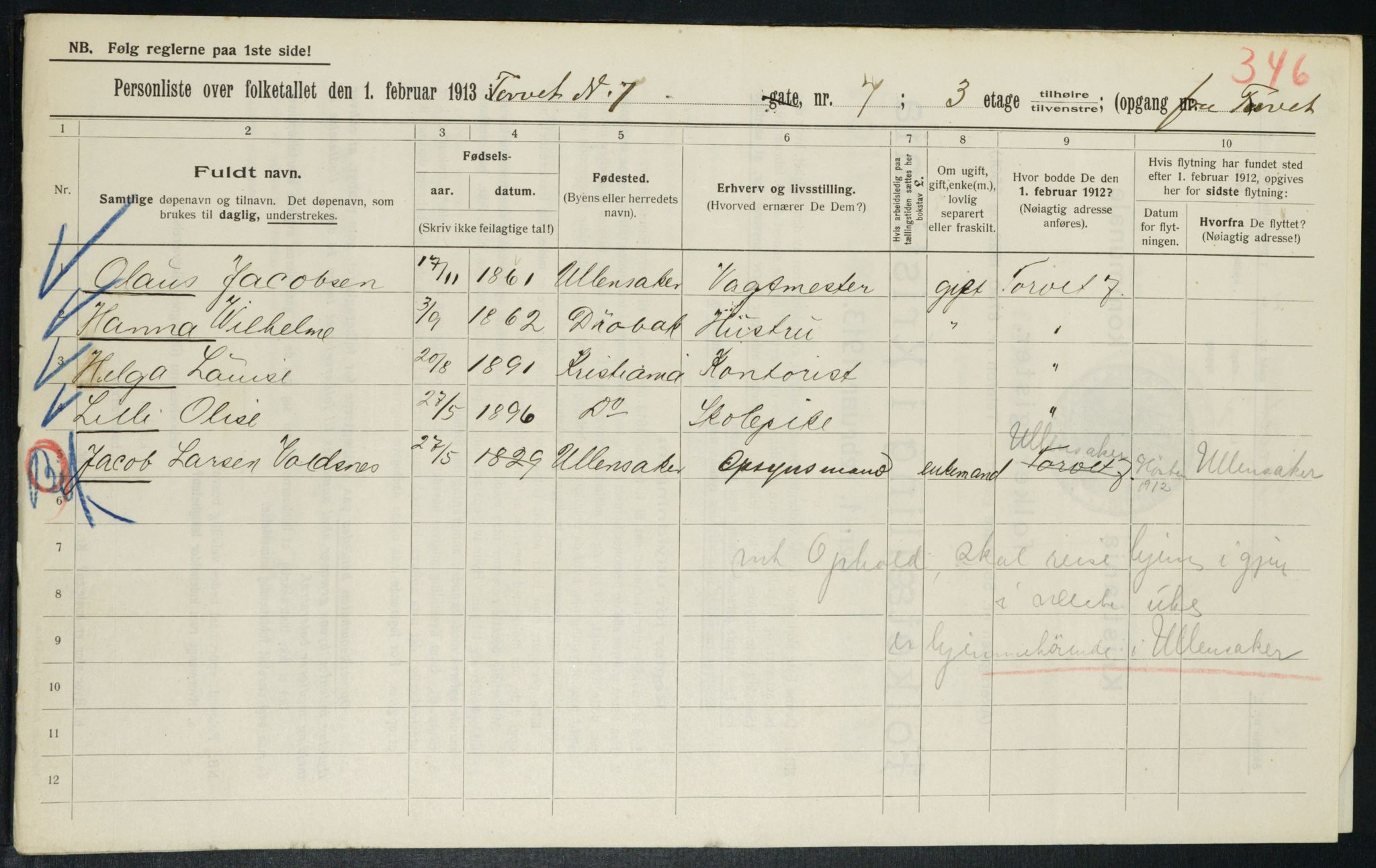 OBA, Municipal Census 1913 for Kristiania, 1913, p. 103699