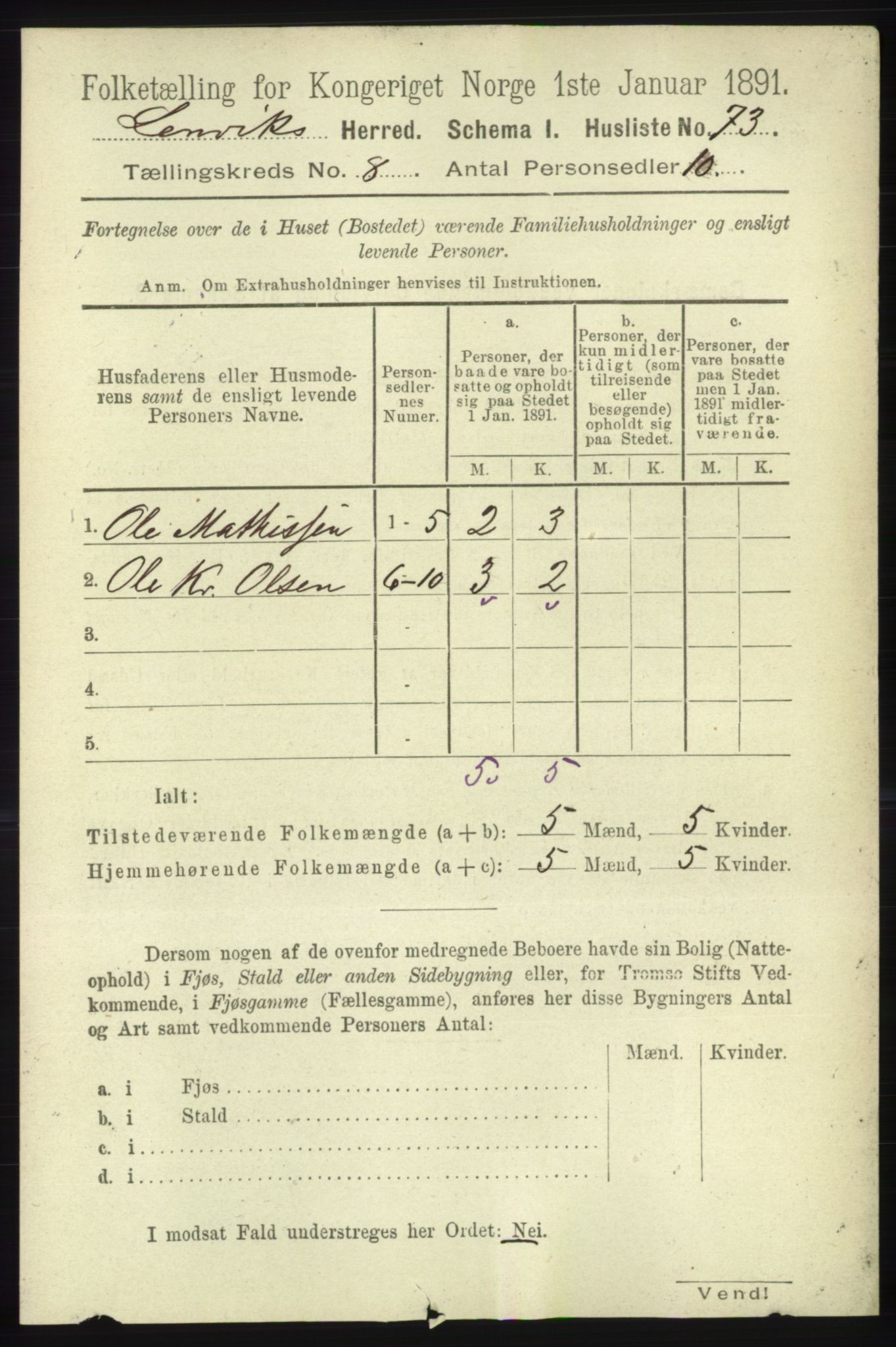 RA, 1891 census for 1931 Lenvik, 1891, p. 4382