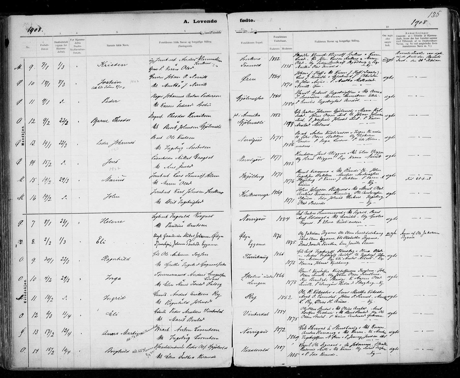 Ministerialprotokoller, klokkerbøker og fødselsregistre - Sør-Trøndelag, SAT/A-1456/668/L0811: Parish register (official) no. 668A11, 1894-1913, p. 135