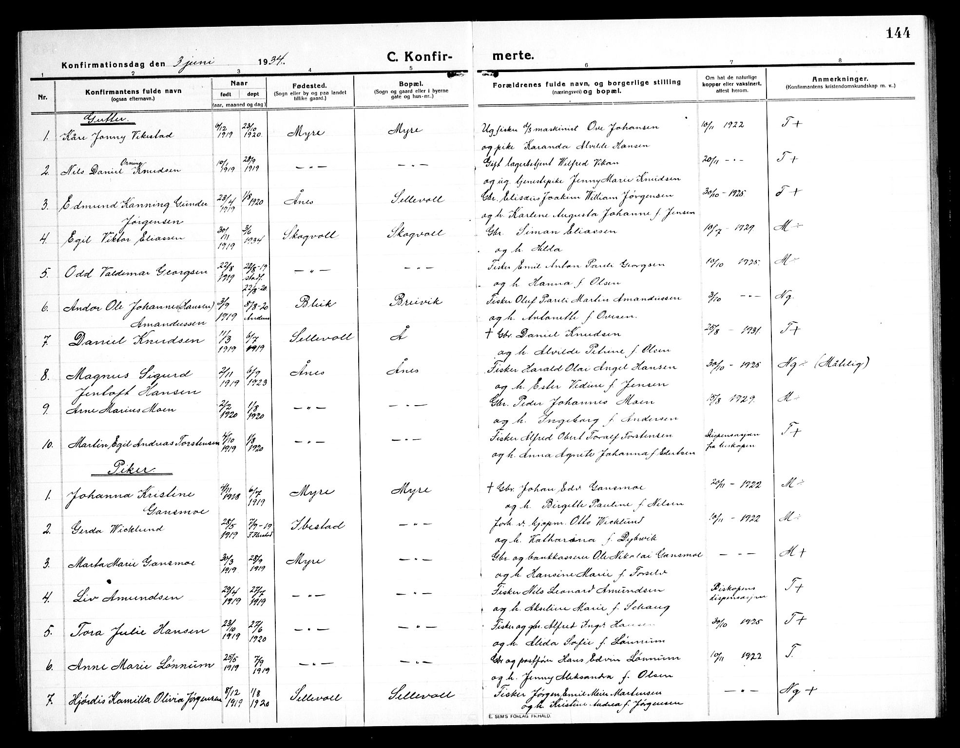 Ministerialprotokoller, klokkerbøker og fødselsregistre - Nordland, AV/SAT-A-1459/897/L1415: Parish register (copy) no. 897C05, 1916-1945, p. 144