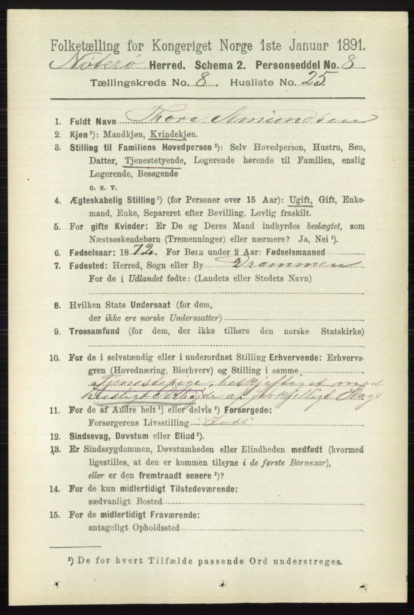 RA, 1891 census for 0722 Nøtterøy, 1891, p. 4006