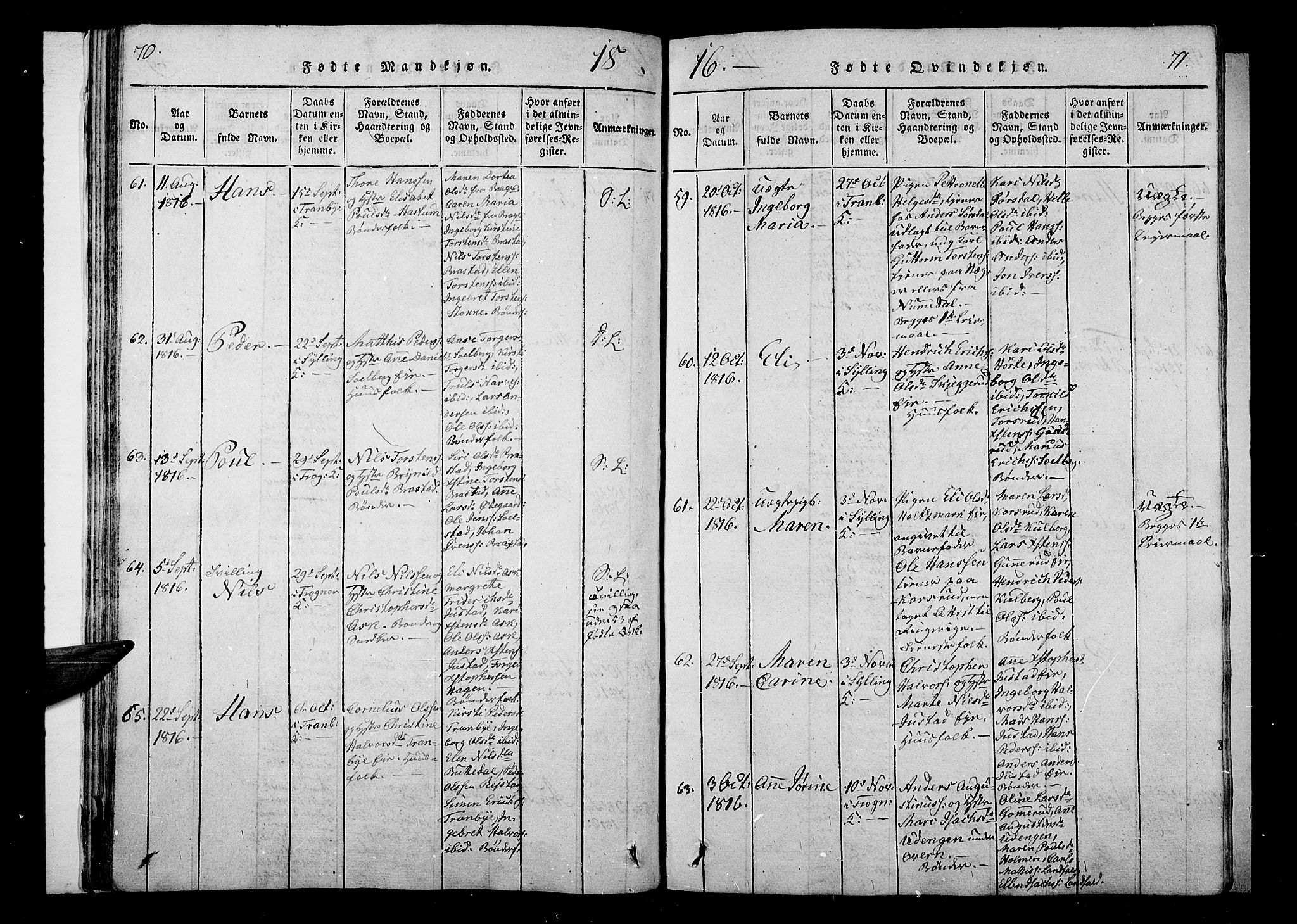 Lier kirkebøker, AV/SAKO-A-230/F/Fa/L0008: Parish register (official) no. I 8, 1813-1825, p. 70-71