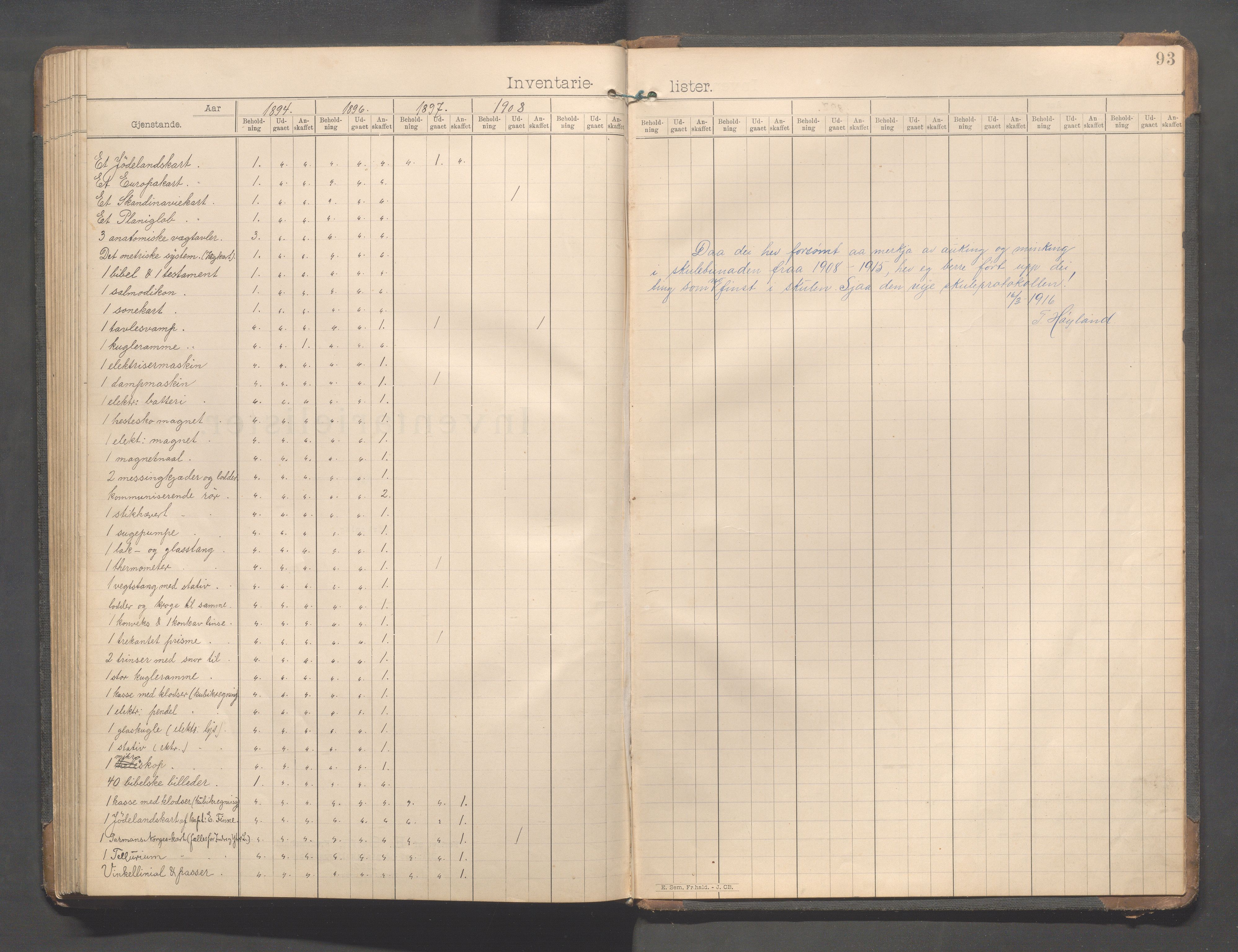 Forsand kommune - Lyse skole, IKAR/K-101613/H/L0002: Skoleprotokoll - Indre Lysefjord, Kalleli, Lyselandet, Håheller, Fossmark, 1894-1908, p. 93