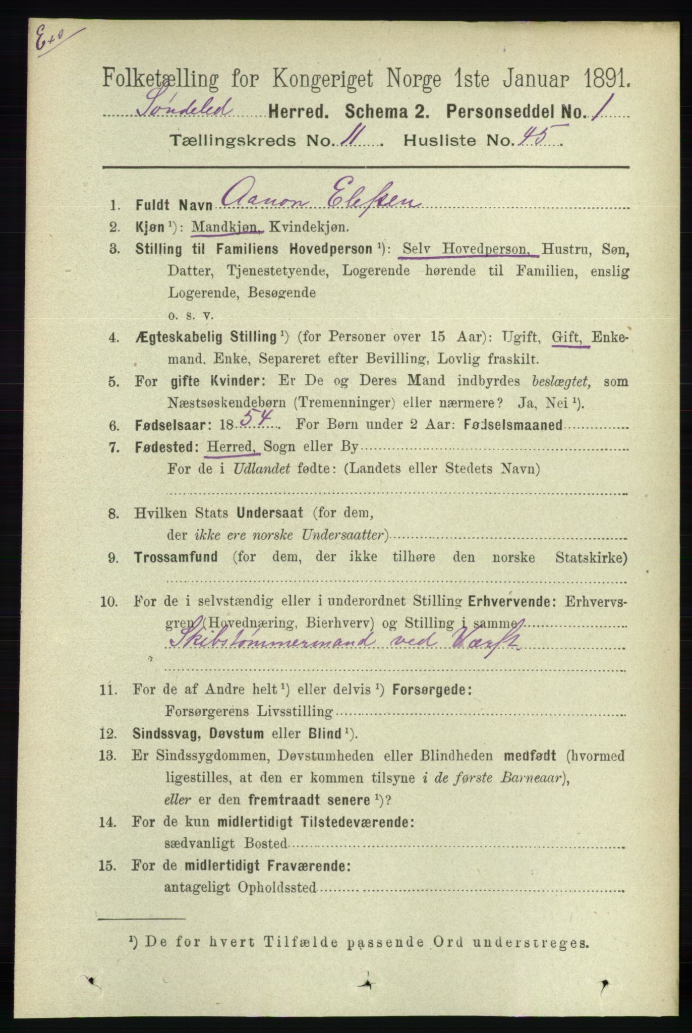 RA, Census 1891 for Nedenes amt: Gjenparter av personsedler for beslektede ektefeller, menn, 1891, p. 156