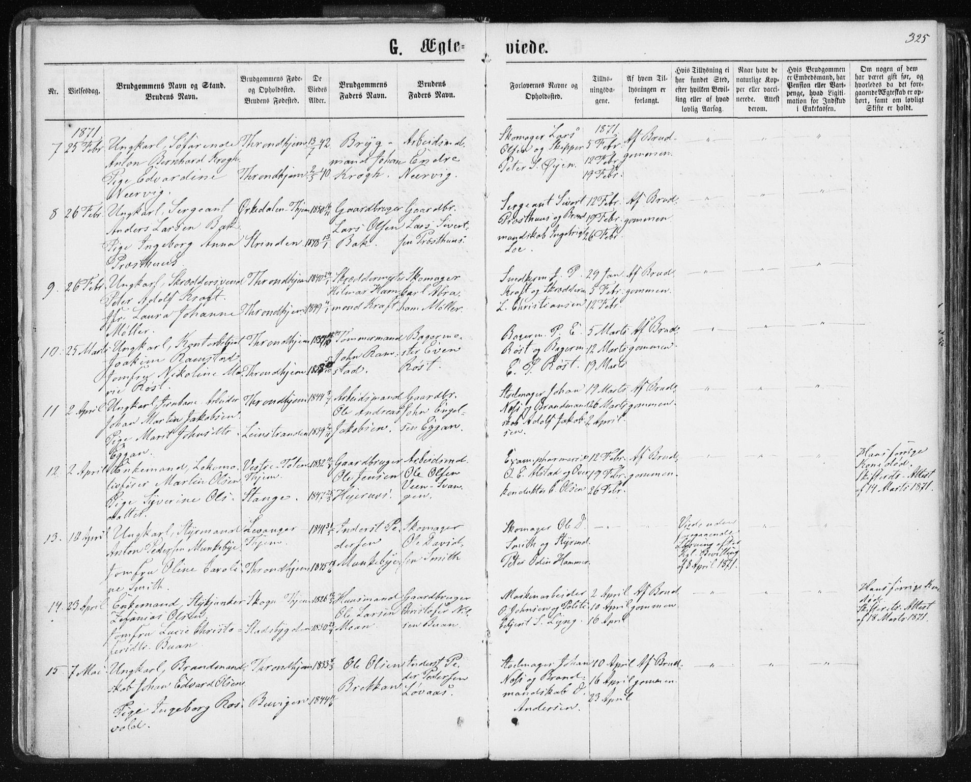 Ministerialprotokoller, klokkerbøker og fødselsregistre - Sør-Trøndelag, SAT/A-1456/601/L0055: Parish register (official) no. 601A23, 1866-1877, p. 325
