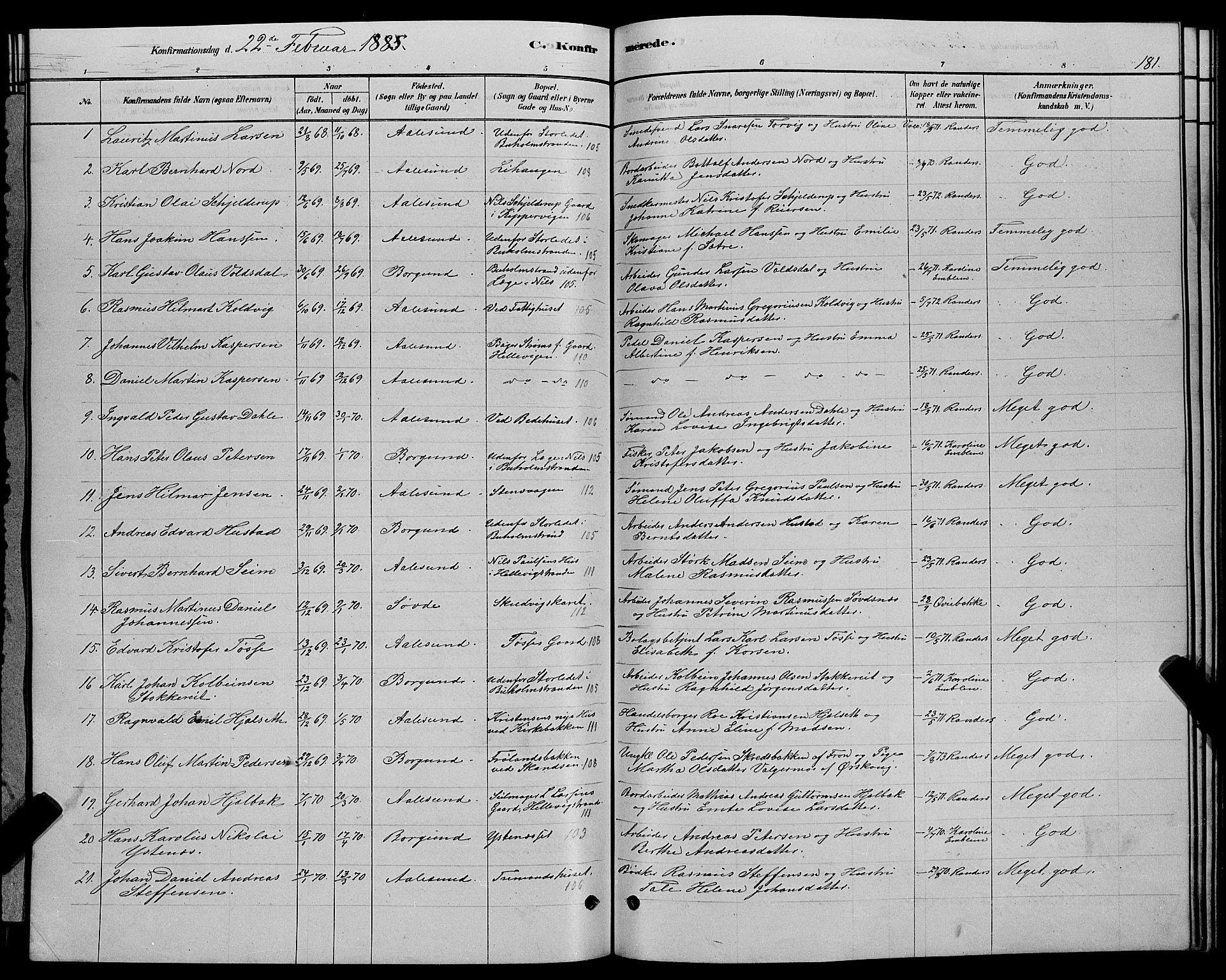 Ministerialprotokoller, klokkerbøker og fødselsregistre - Møre og Romsdal, SAT/A-1454/529/L0466: Parish register (copy) no. 529C03, 1878-1888, p. 181