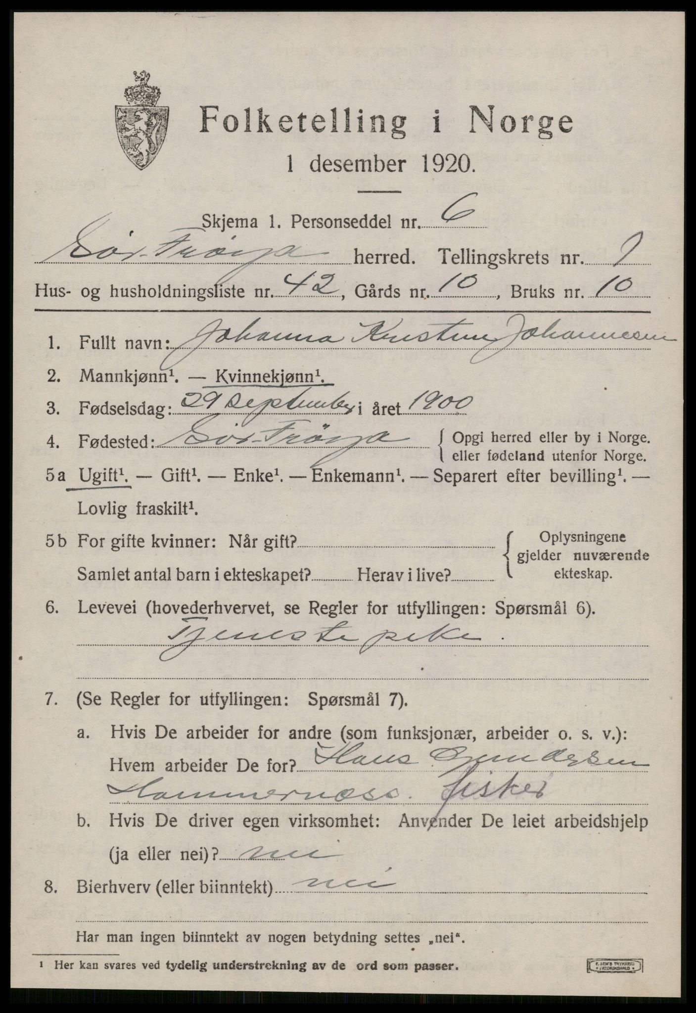 SAT, 1920 census for Sør-Frøya, 1920, p. 1401
