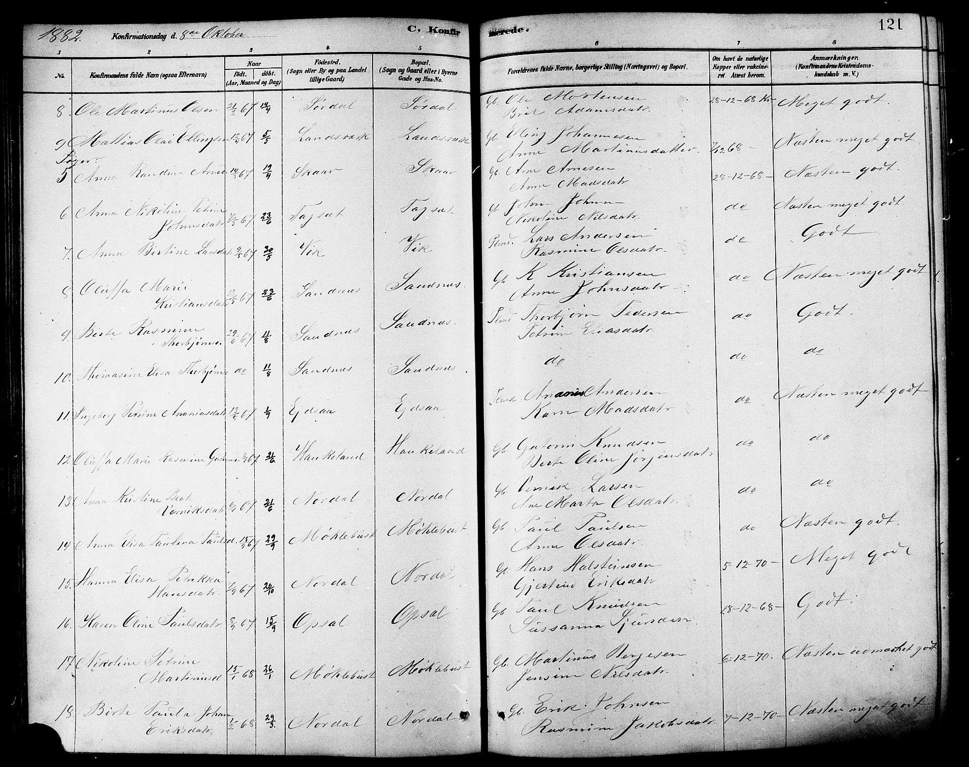 Ministerialprotokoller, klokkerbøker og fødselsregistre - Møre og Romsdal, AV/SAT-A-1454/502/L0027: Parish register (copy) no. 502C01, 1878-1908, p. 121