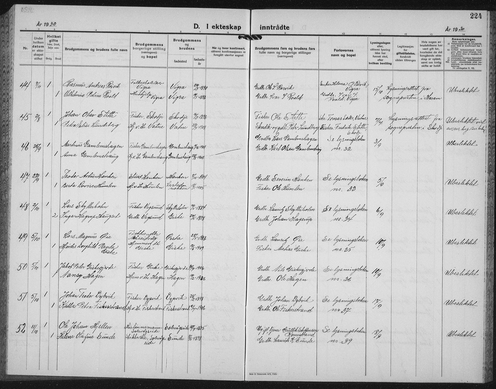 Ministerialprotokoller, klokkerbøker og fødselsregistre - Møre og Romsdal, AV/SAT-A-1454/528/L0436: Parish register (copy) no. 528C17, 1927-1939, p. 224