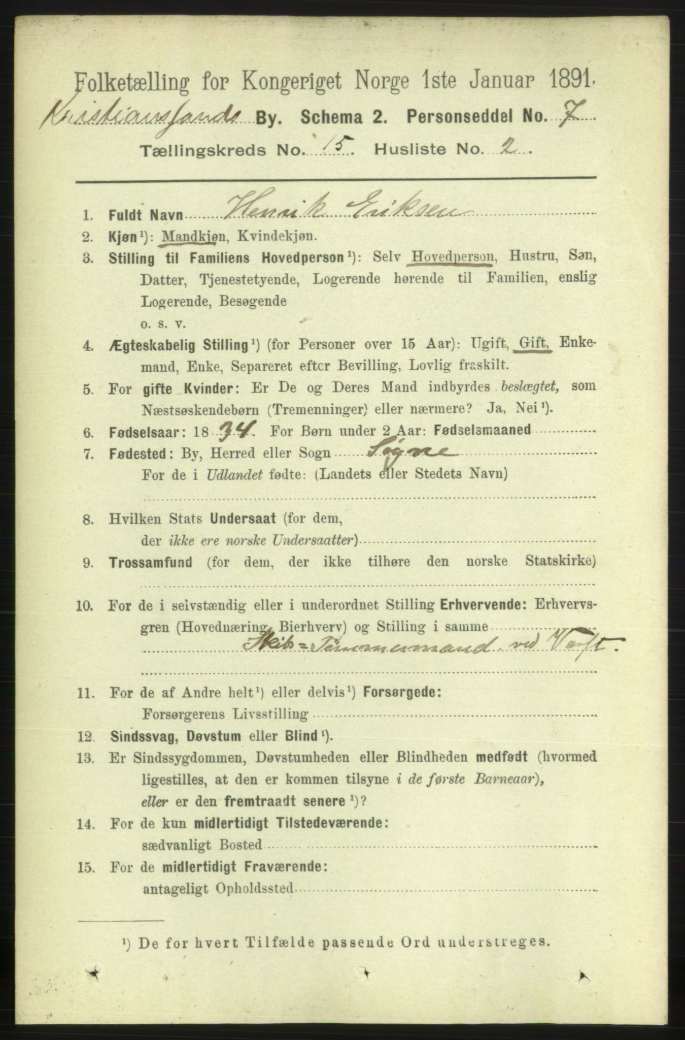 RA, 1891 census for 1001 Kristiansand, 1891, p. 6328