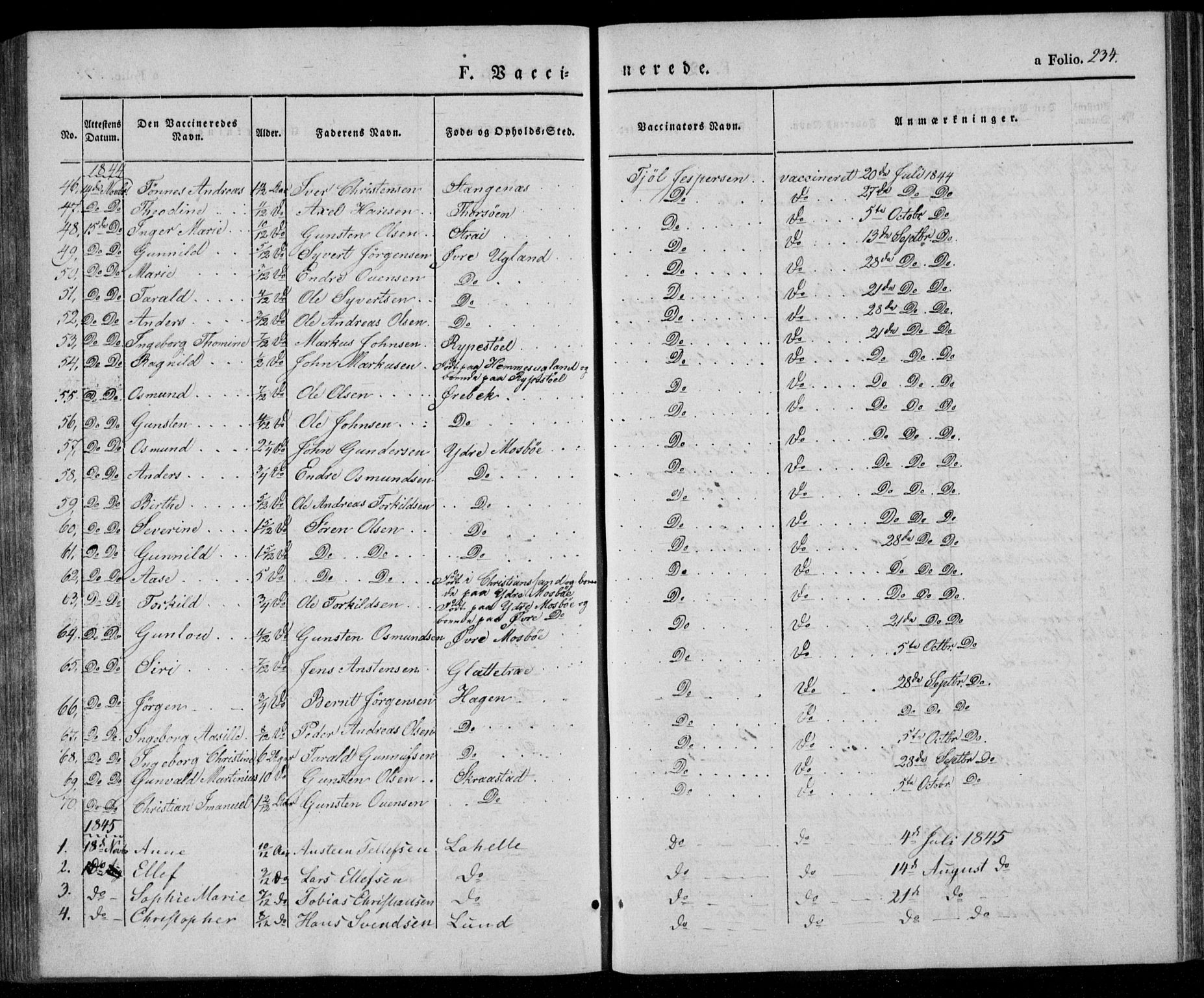 Oddernes sokneprestkontor, SAK/1111-0033/F/Fa/Faa/L0006: Parish register (official) no. A 6, 1838-1851, p. 234